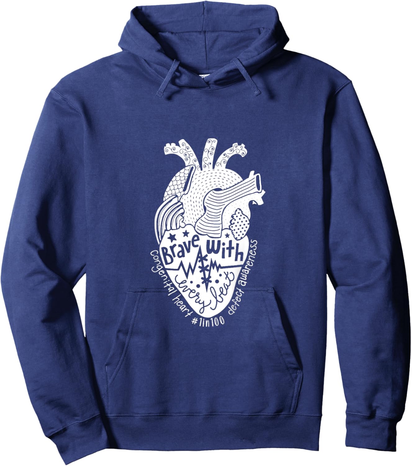 Kids Brave With Every Beat Congenital Heart Warrior 1 In 100 CHD Hoodie - Hoodie | Navy