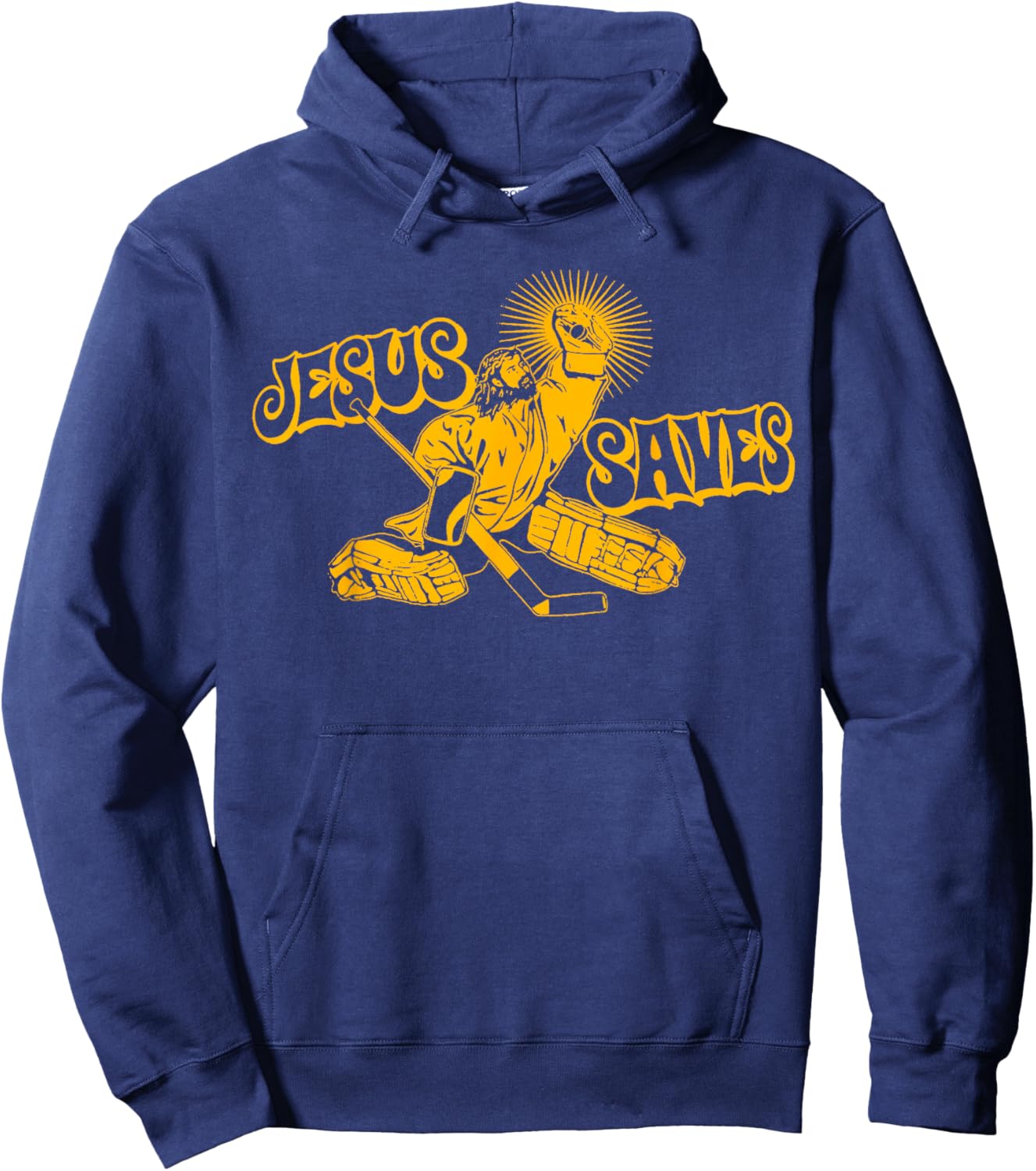 Funny Jesus Saves Hockey Religious Christian Goaltender Hoodie - Hoodie | Navy