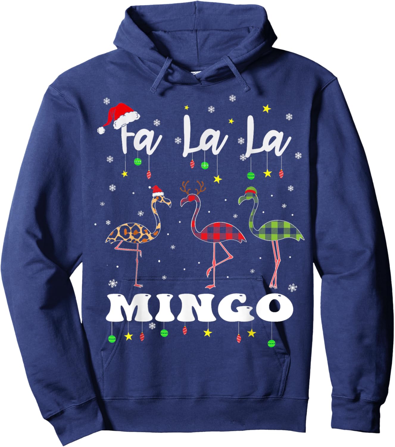 Fa La La Mingo Christmas Flamingo Tree Lights Santa Family Hoodie - Hoodie | Navy