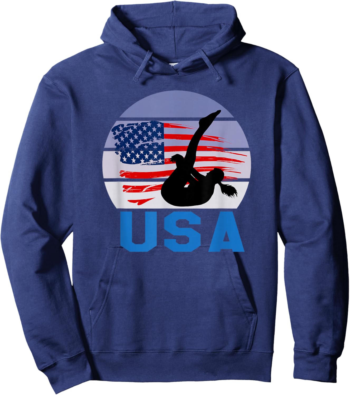 USA American Flag Diving Sports Female Swimming Game Hoodie - Hoodie | Navy