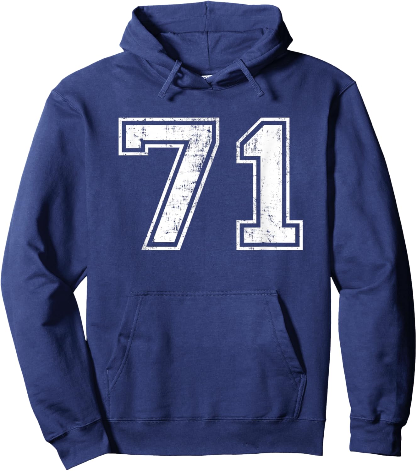Number 71 Seventy One Distressed Vintage Varsity Sports Team Hoodie - Hoodie | Navy