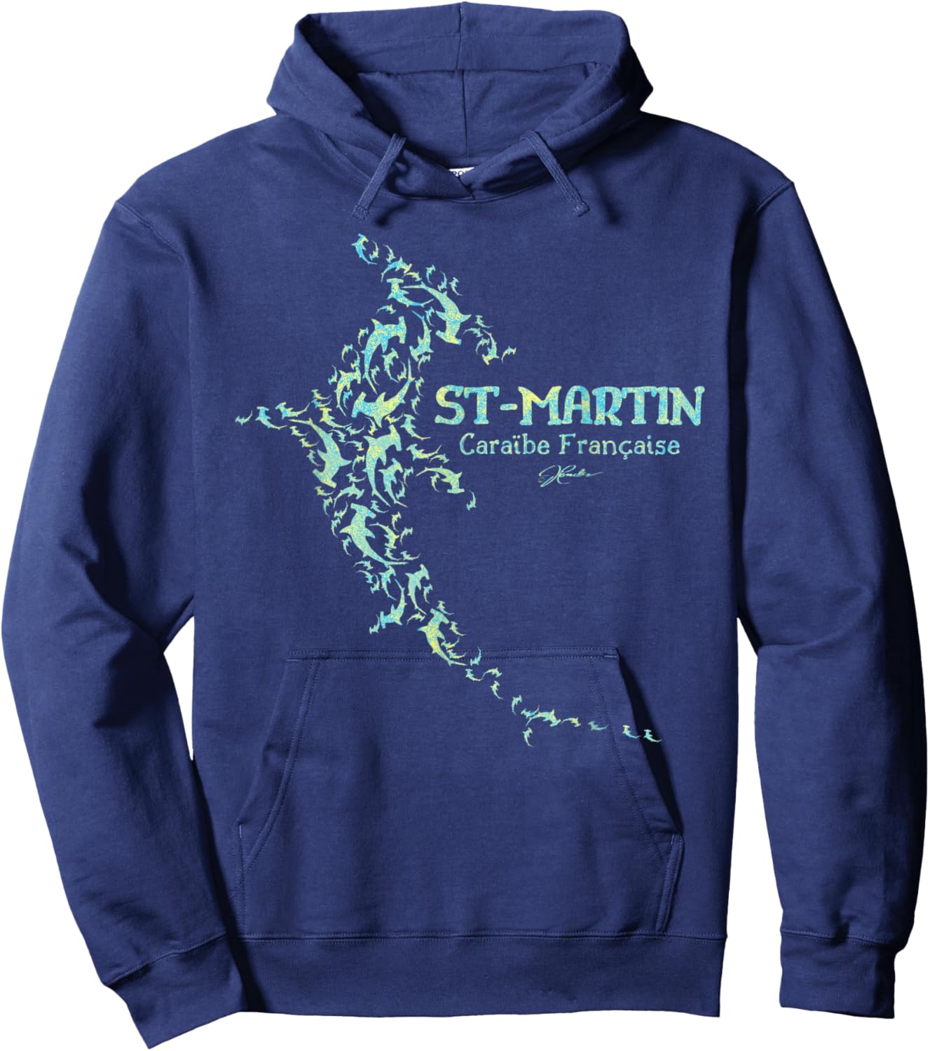 JCombs: Saint-Martin, French Caribbean, Sharks Hoodie - Hoodie | Navy