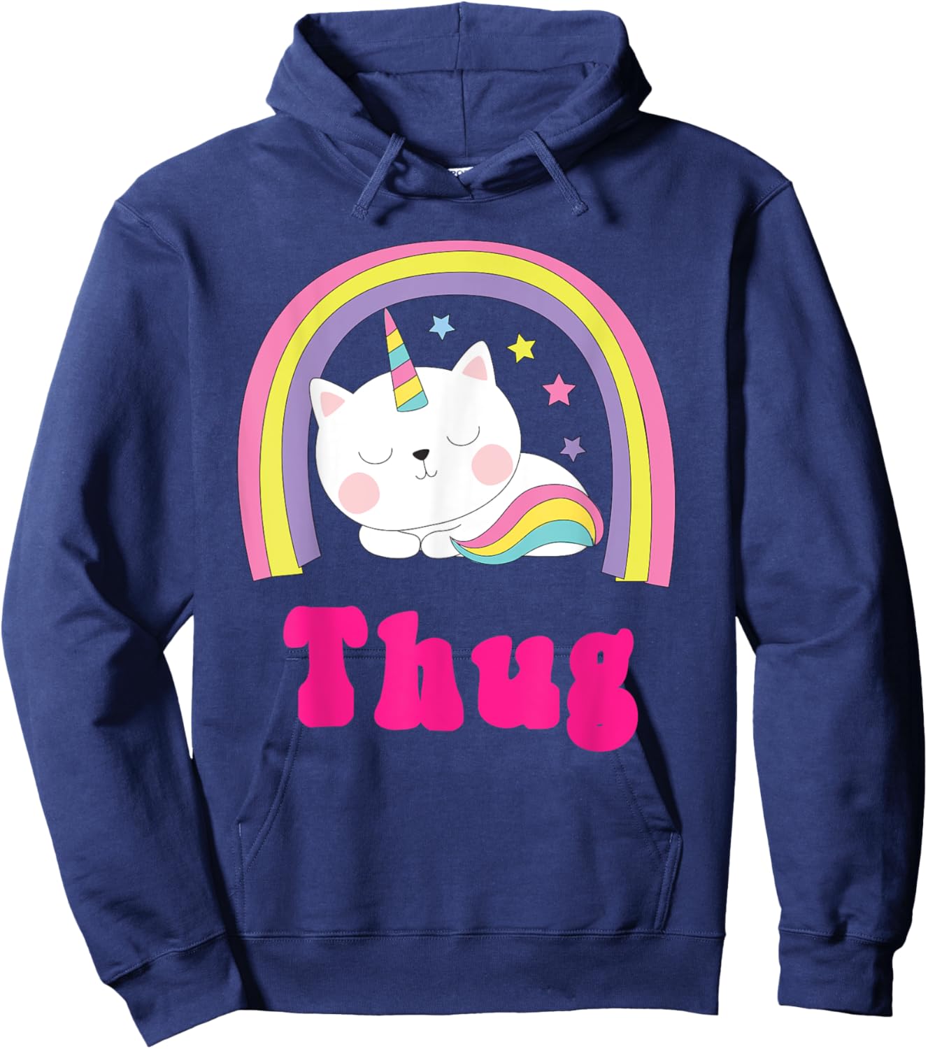Thug Shirts | Sarcastic Retro Rainbow Funny Unicorn Thug Hoodie - Hoodie | Navy