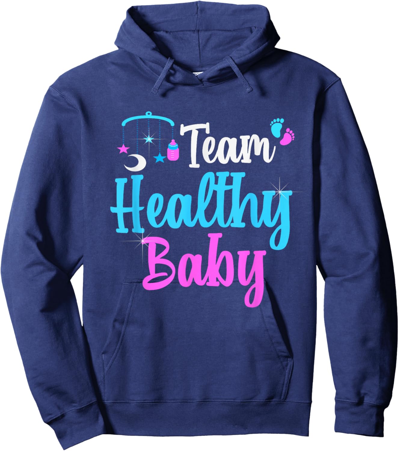 Gender Reveal Team Healthy Baby Party Supplies Pink Blue Hoodie - Hoodie | Navy