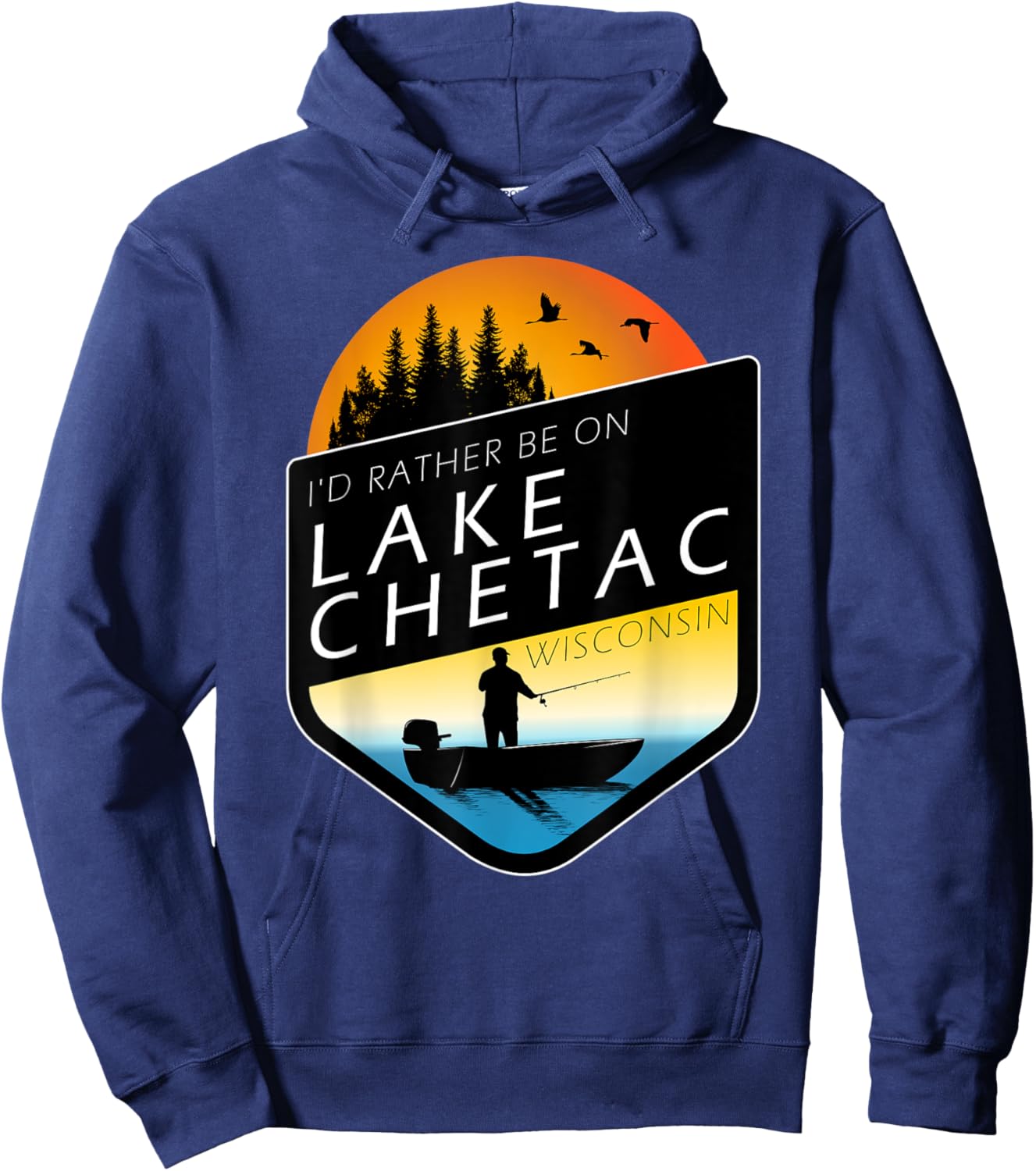 I'd Rather Be On Lake Chetac Wisconsin Sunset Fishing Hoodie - Hoodie | Navy