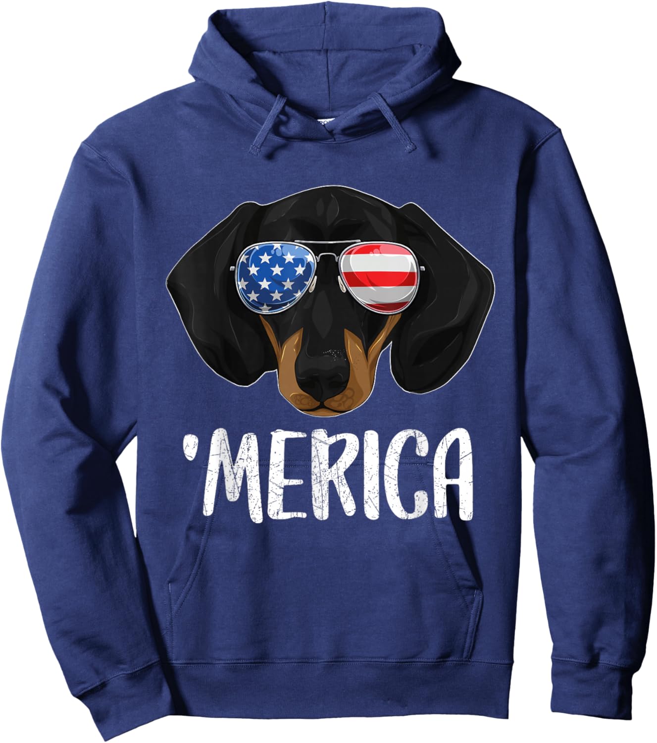 Merica Dachshund Dog 4th of July American Flag Hoodie - Hoodie | Navy