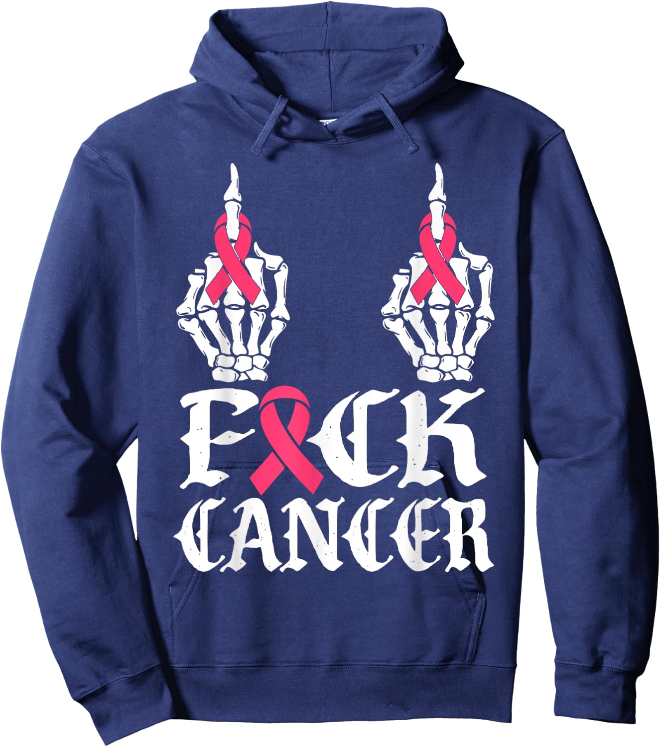Fuck Cancer Skull and Crossbones Skeleton Breast Cancer Hoodie - Hoodie | Navy
