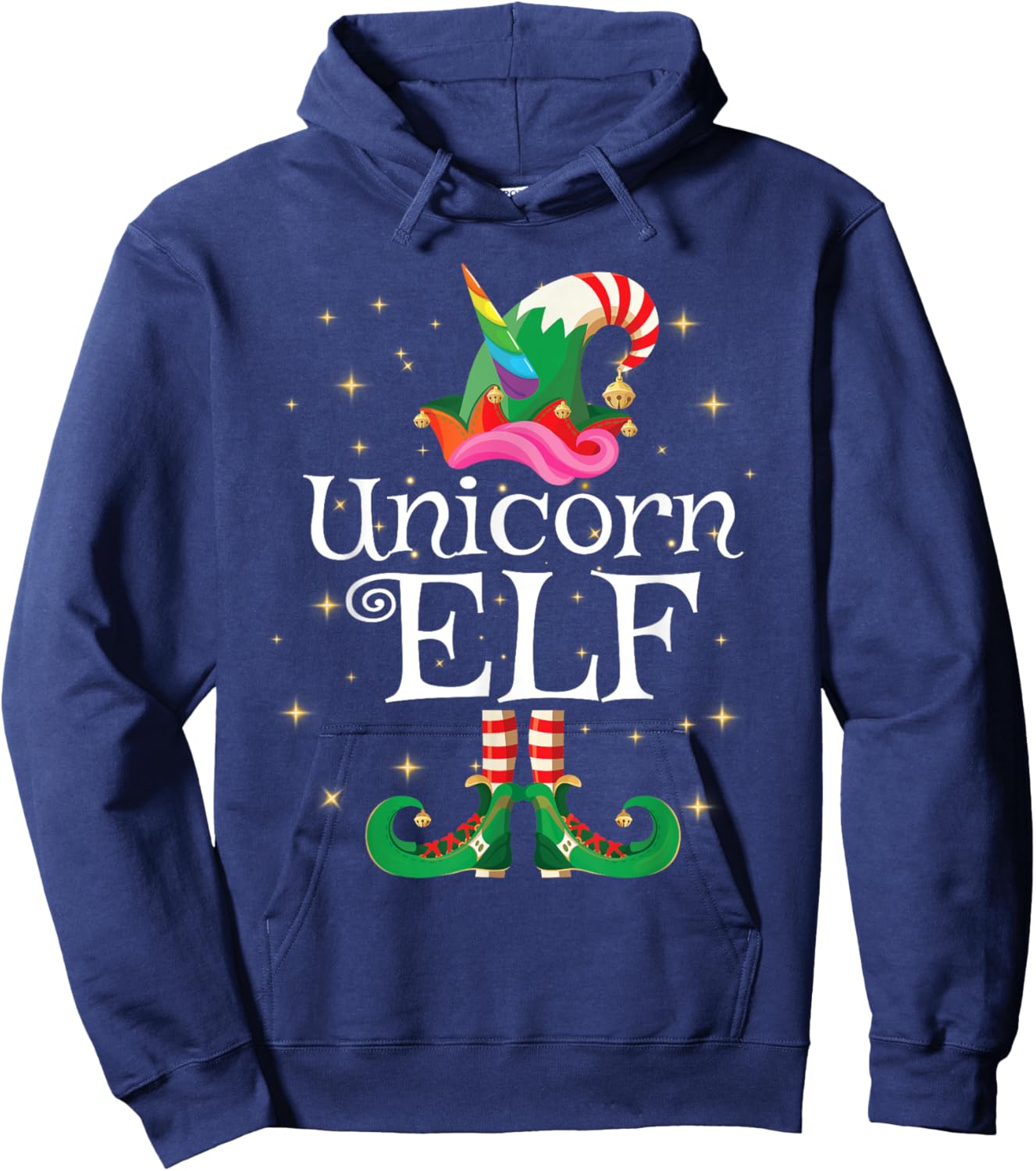 Unicorn Elf Shirt Girls Women Funny Matching Christmas Elf Hoodie - Hoodie | Navy