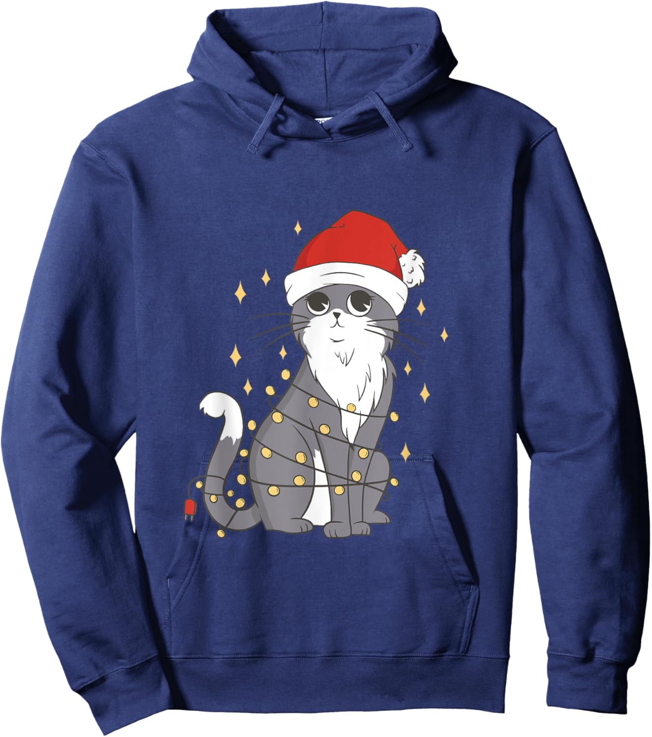 Cat Christmas Hat Christmas Lights Cute Cat Christmas Women Girls Kids Hoodie - Hoodie | Navy