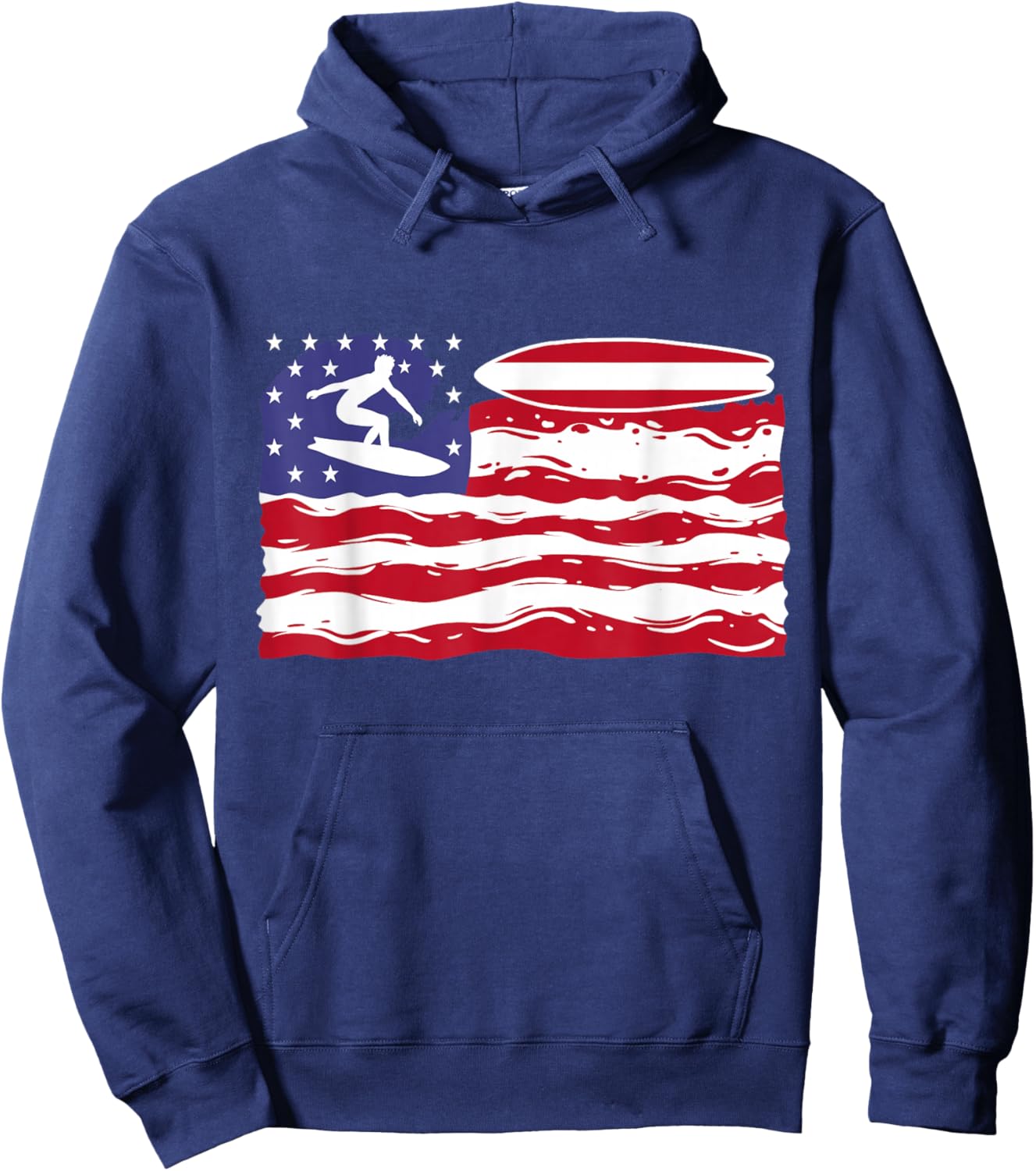Surfboard USA Flag Patriotic Surfing Surfer Hoodie - Hoodie | Navy