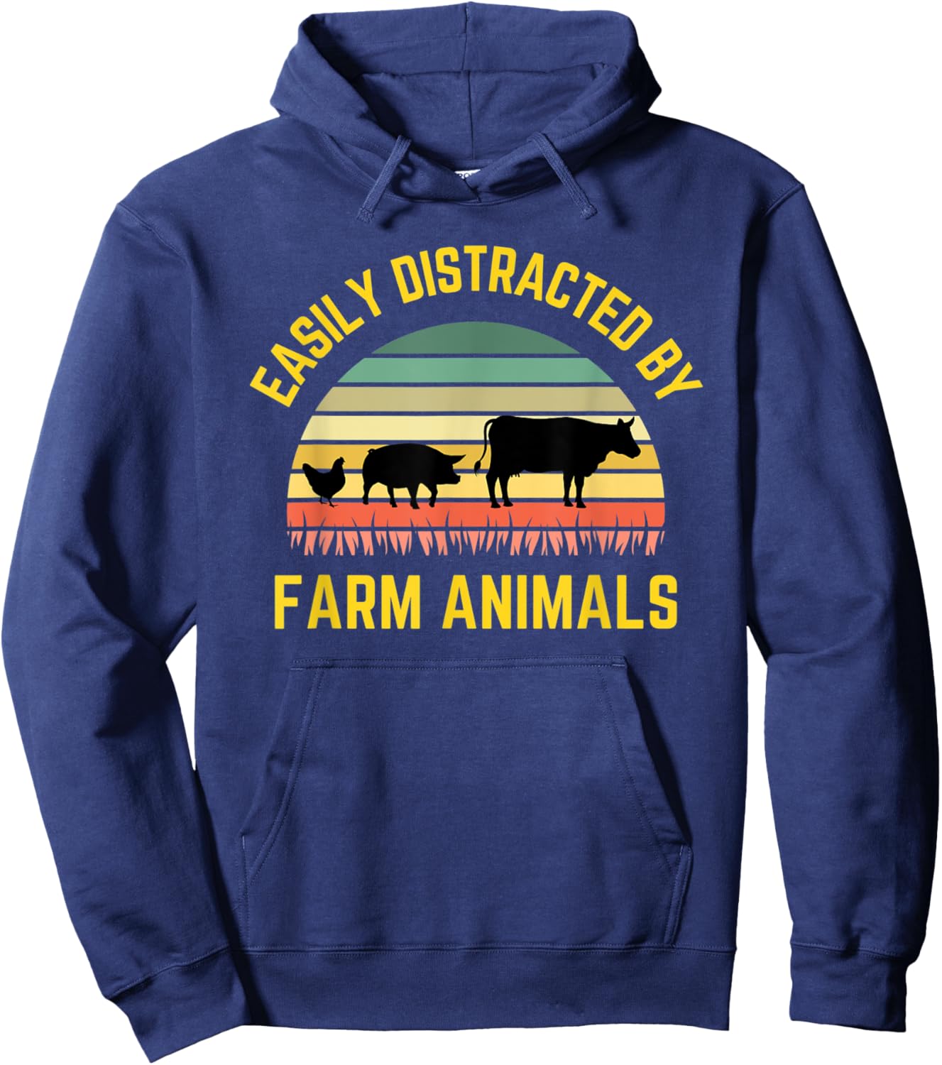 Funny Farmer Easily Distracted By Farm Animals Barnyard Cow Hoodie - Hoodie | Navy