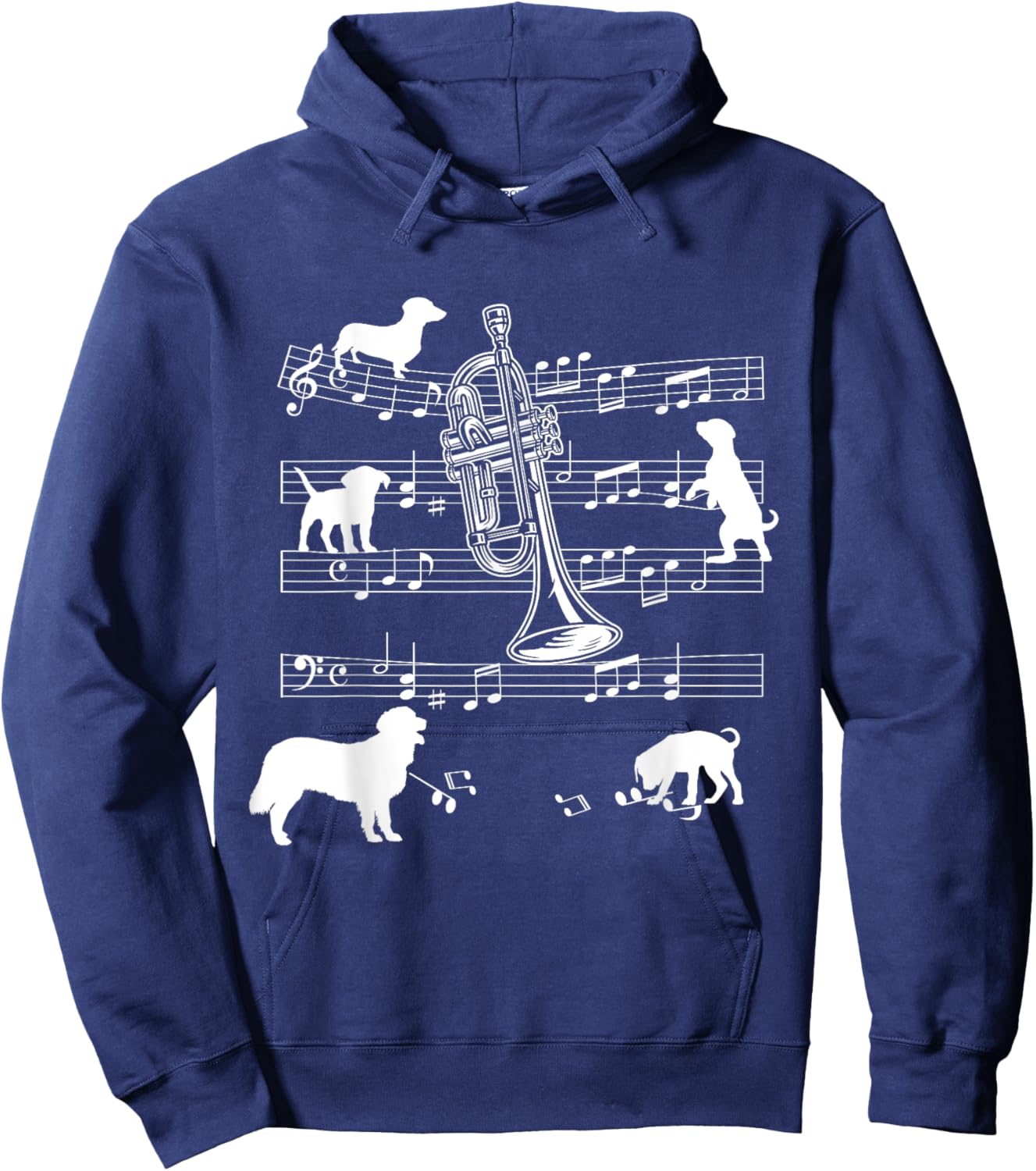 Trumpet Player Dog for Trumpeter Dogs and Trumpet Men Women Girls Kids Hoodie - Hoodie | Navy