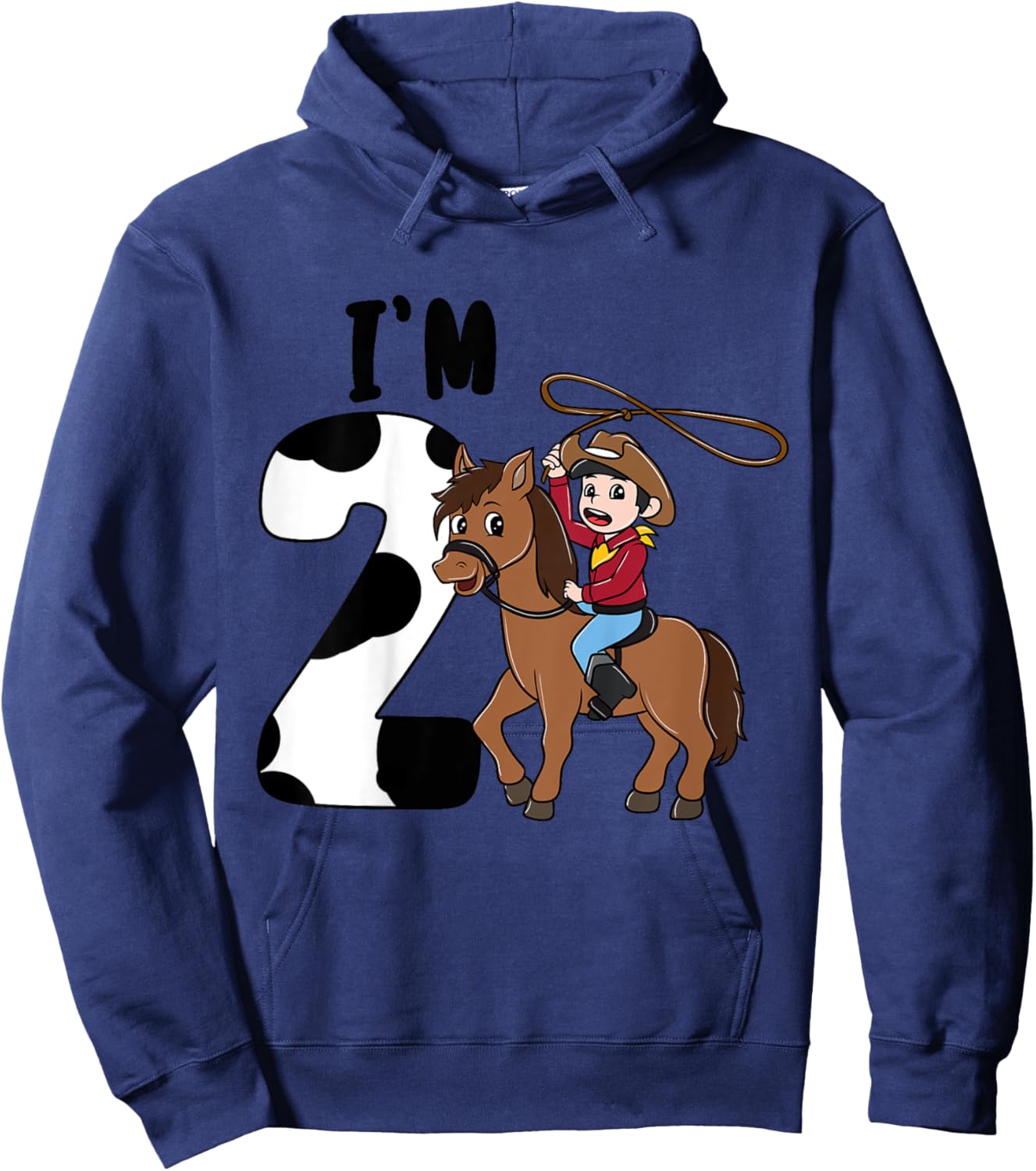 Kids I'm 2 Cute Horse Riding Cowboy 2nd Birthday Boys Hoodie - Hoodie | Navy