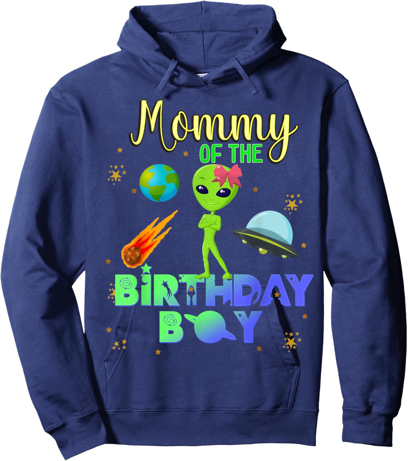 Alien Birthday Boy Party Theme Spaceship Mommy Hoodie - Hoodie | Navy