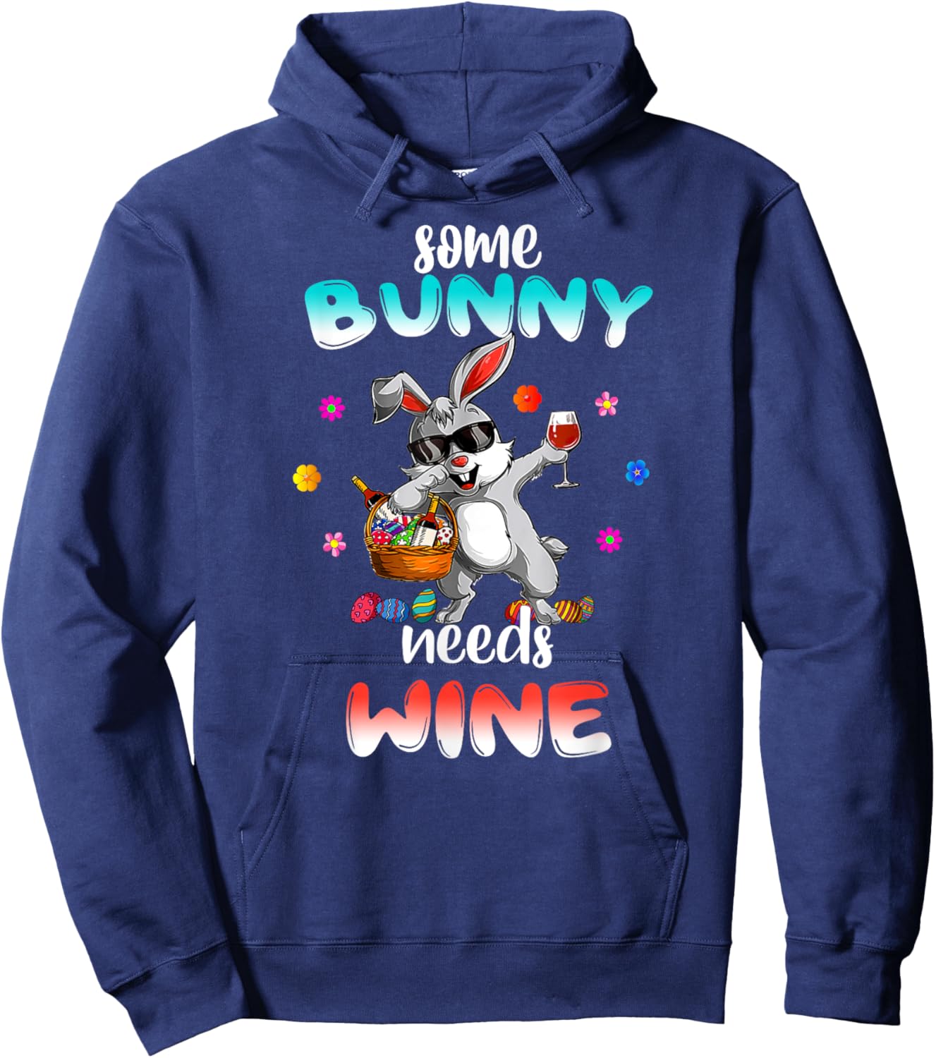 Some Bunny Needs Wine Funny Easter Hoodie - Hoodie | Navy