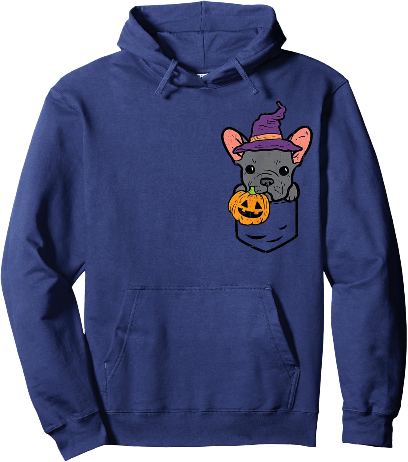 Pocket French Bulldgo Witch Pumpkin Halloween Frenchie Dog Hoodie - Hoodie | Navy