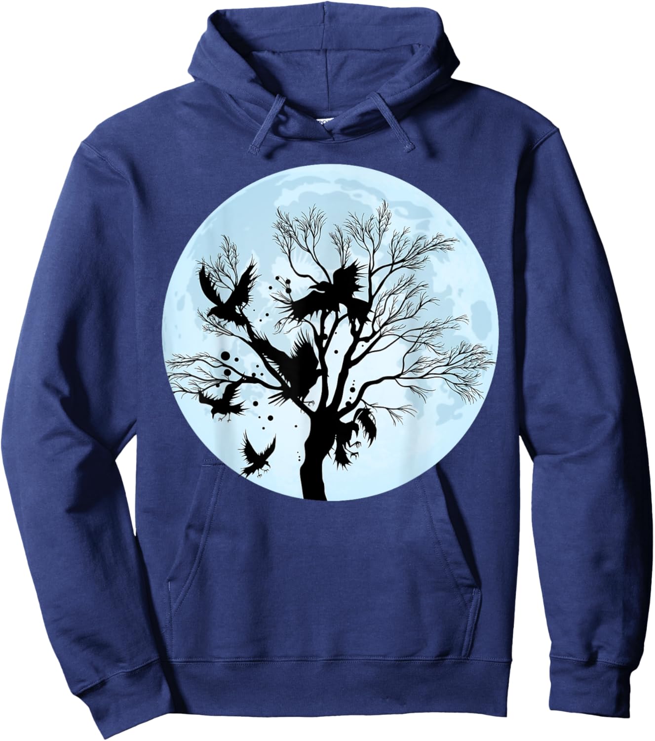 Moonlight Night Black Crow Forest Animal Bird Raven Hoodie - Hoodie | Navy