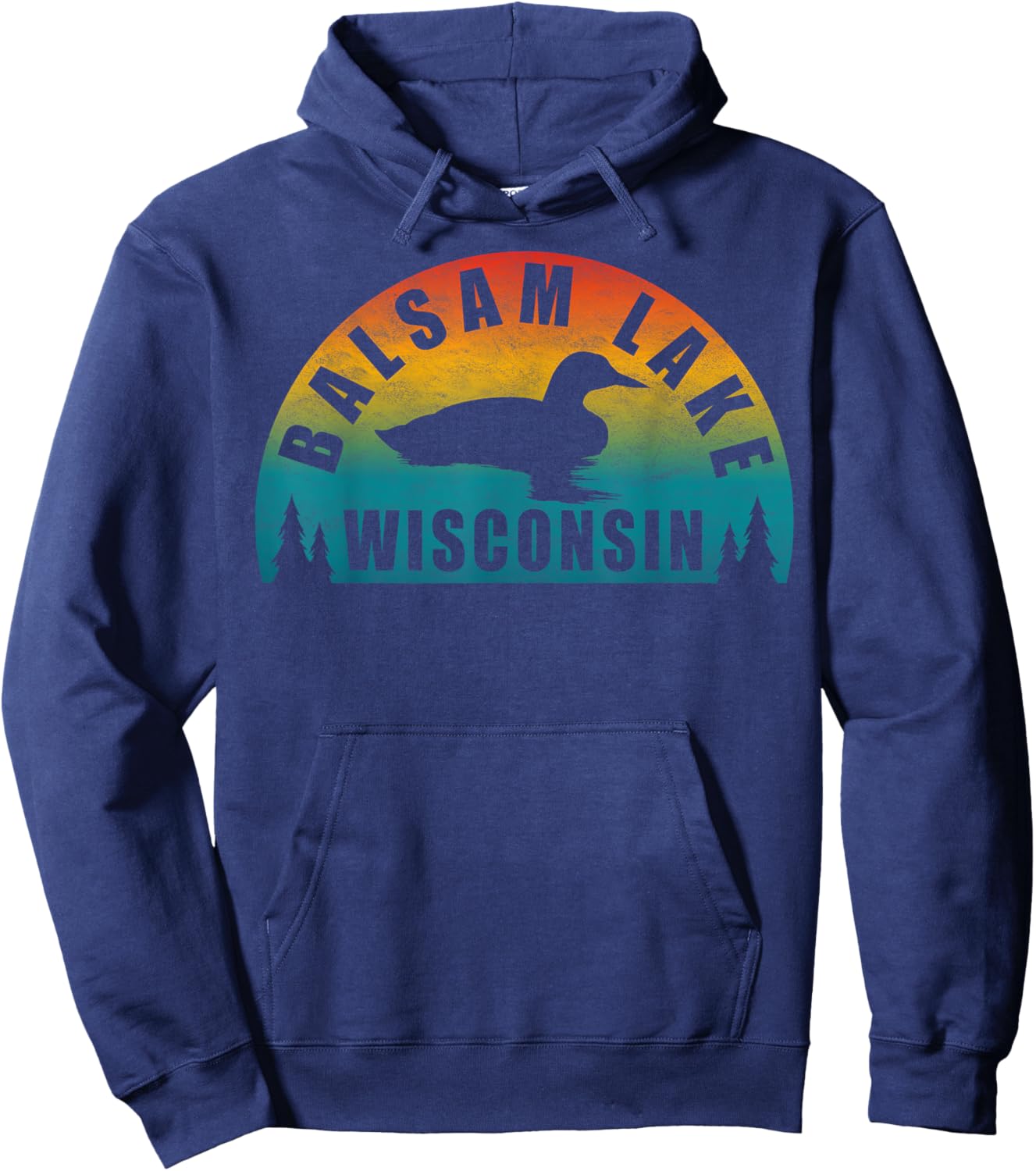 Balsam Lake Northern Wisconsin Sunset Loon Hoodie - Hoodie | Navy
