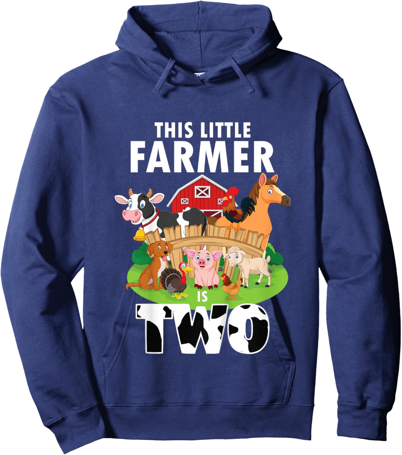 Kids 2 Years Old Boy Farmer 2nd Birthday Farm Animals Kids Hoodie - Hoodie | Navy