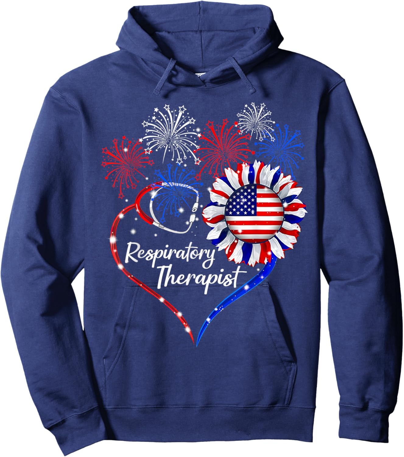 Patriotic Respiratory Therapist Sunflower 4th Of July Flag Hoodie - Hoodie | Navy