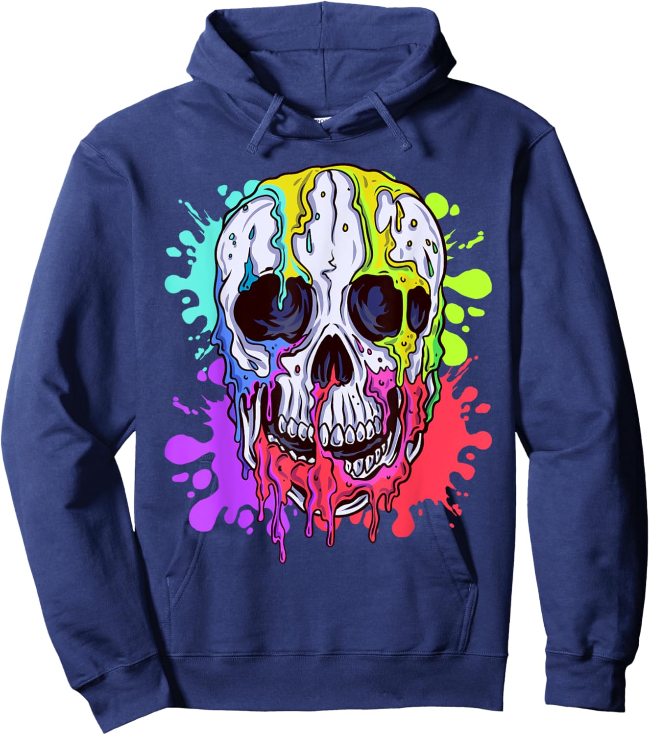 Melting Skull Colorful Paint Drip Graphic Hoodie - Hoodie | Navy