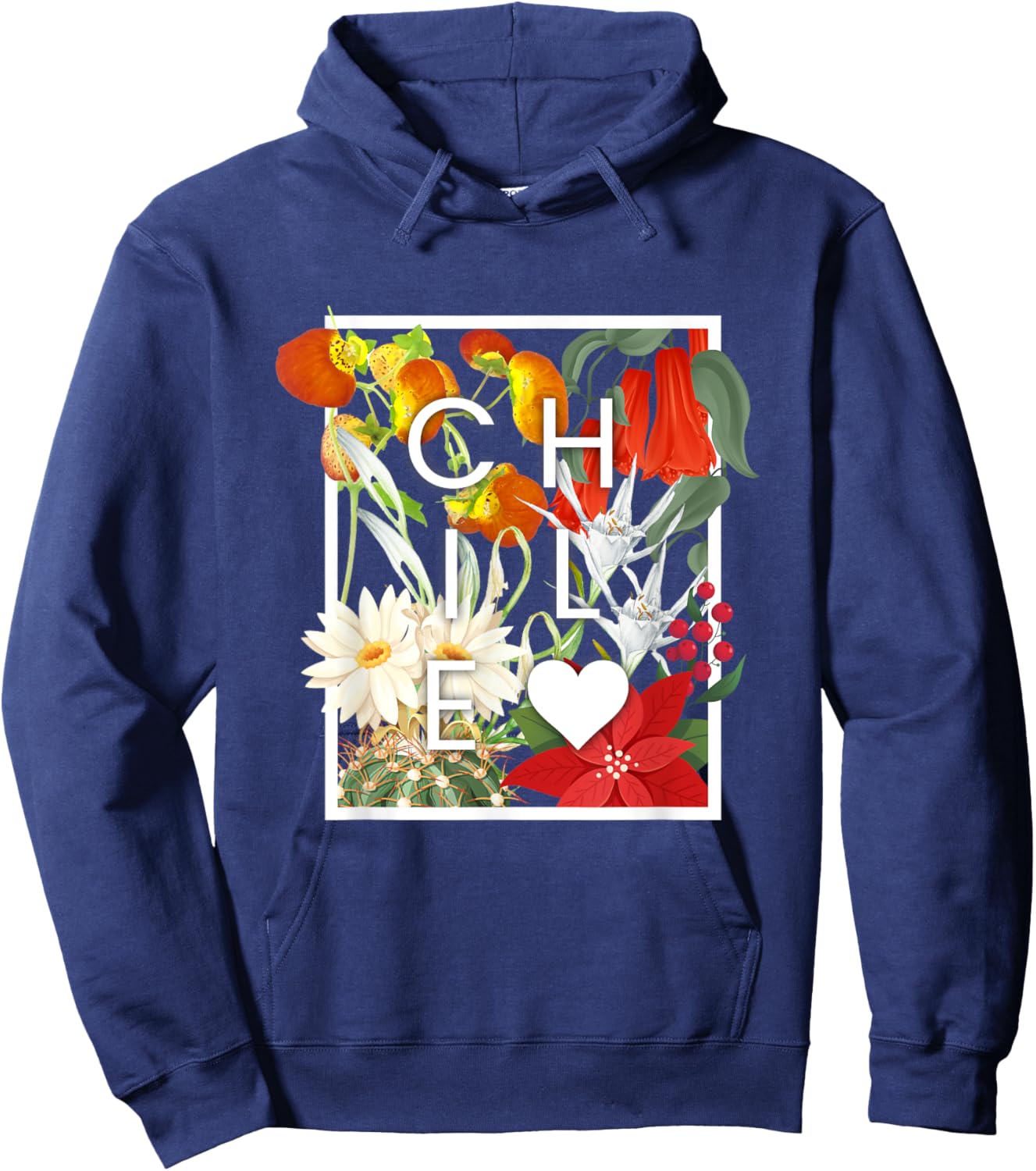 Flowers of Chile Word Art - Chilean Pride Hoodie - Hoodie | Navy
