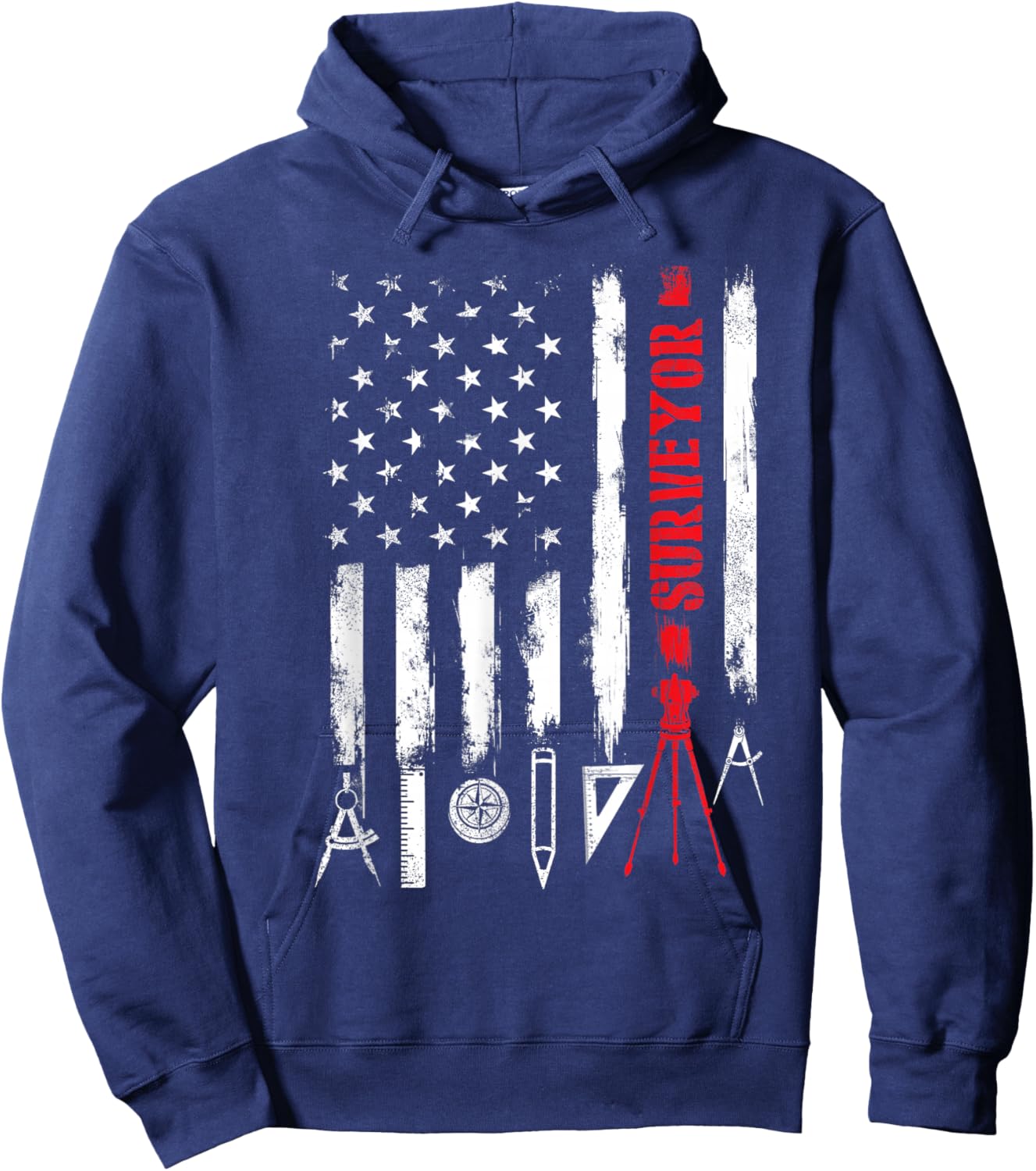 Patriotic USA Flag Land Surveyor Land Examiner Cartographer Hoodie - Hoodie | Navy