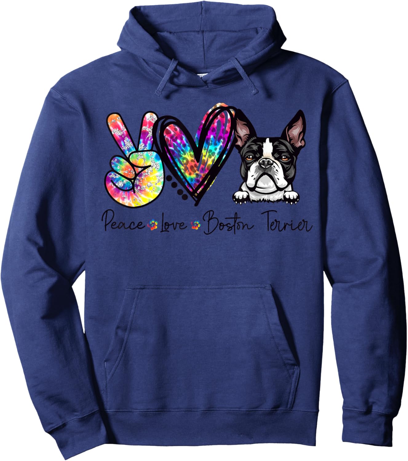 Peace Love Boston Terrier Funny Tie Dye Dog Lovers Women Girls Kids Hoodie - Hoodie | Navy