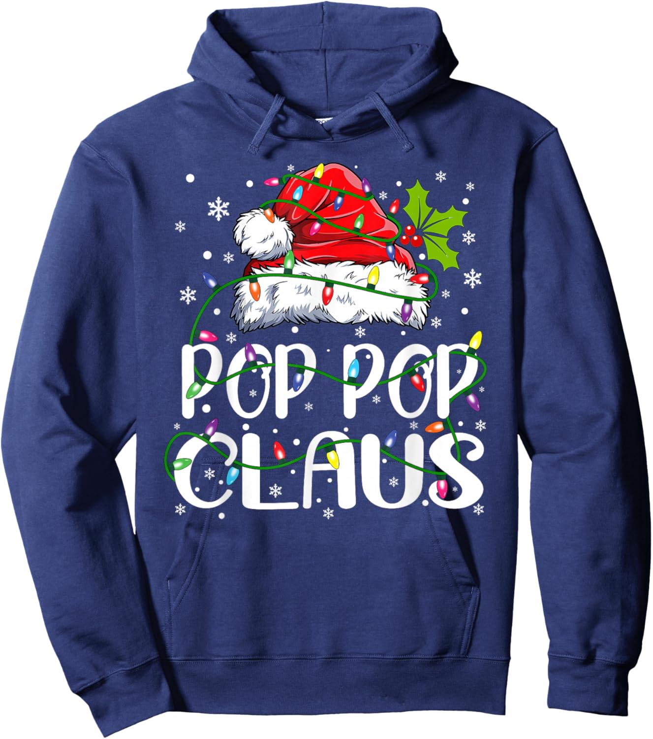 Pop Pop Claus Shirt Christmas Lights Pajama Family Matching Hoodie - Hoodie | Navy