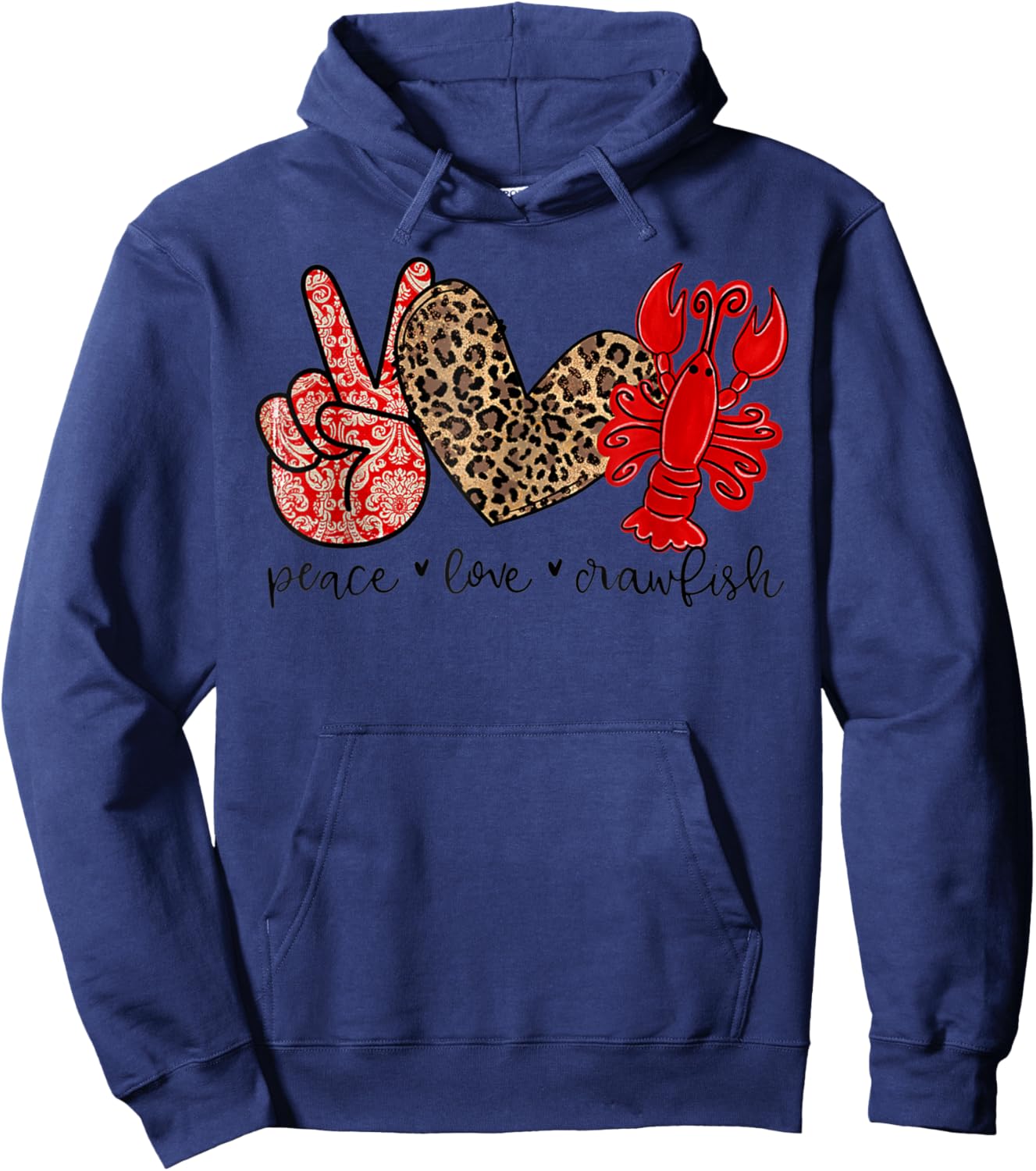 Peace Love Crawfish Leopard Crawfish Boil Cajun Lobster Gift Hoodie - Hoodie | Navy