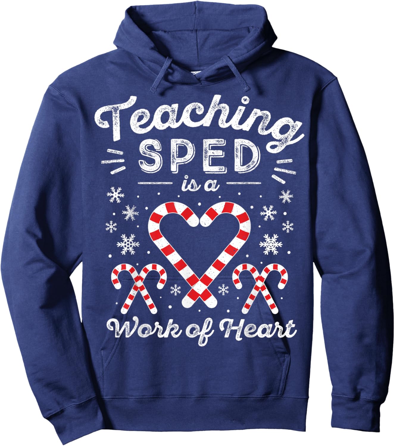 Special Ed Christmas Candy Cane | Work of Heart SPED Teacher Hoodie - Hoodie | Navy
