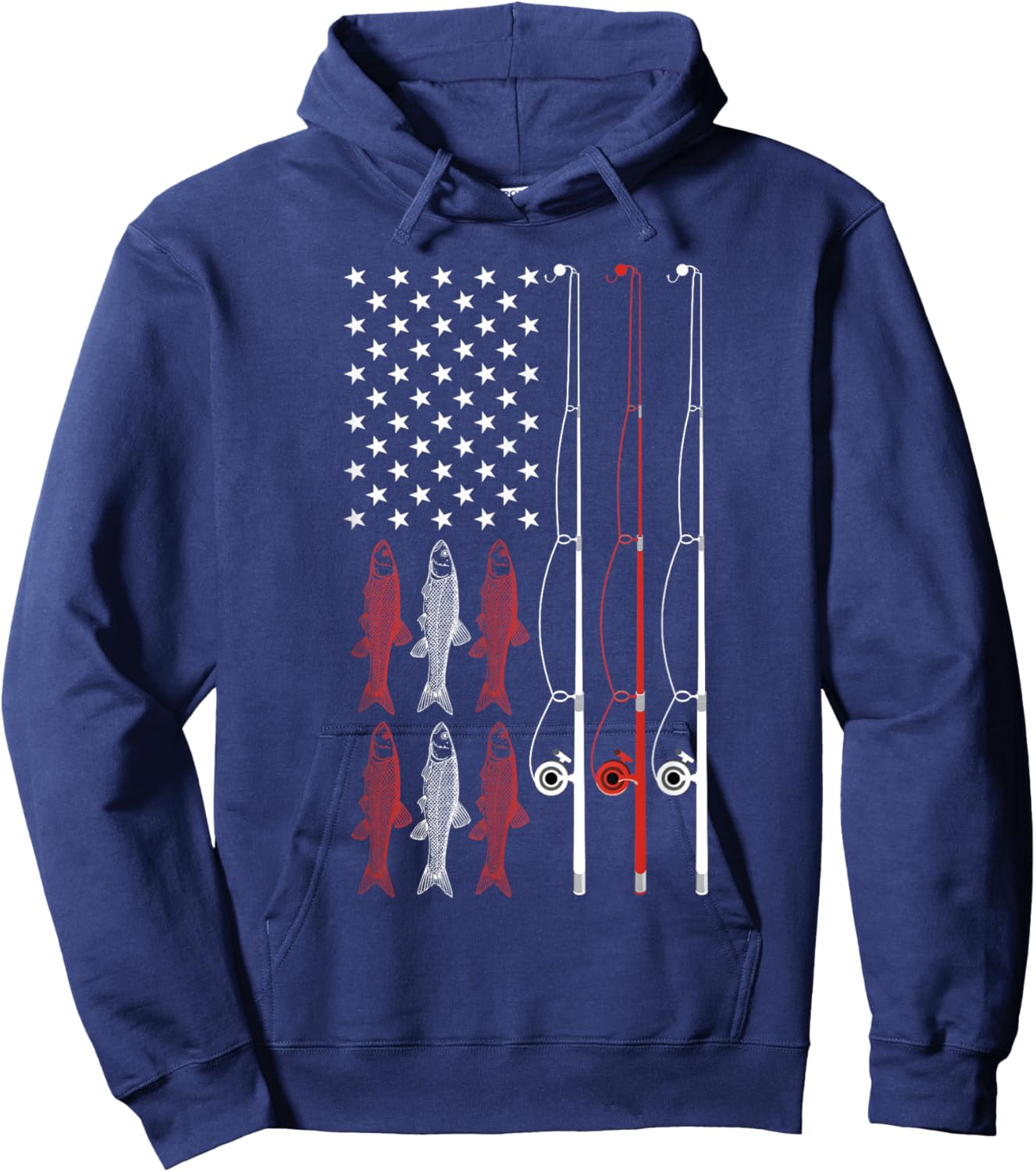 USA Flag Fishing Shirt Dad Grandpa Retro Fishing Dad Hoodie - Hoodie | Navy