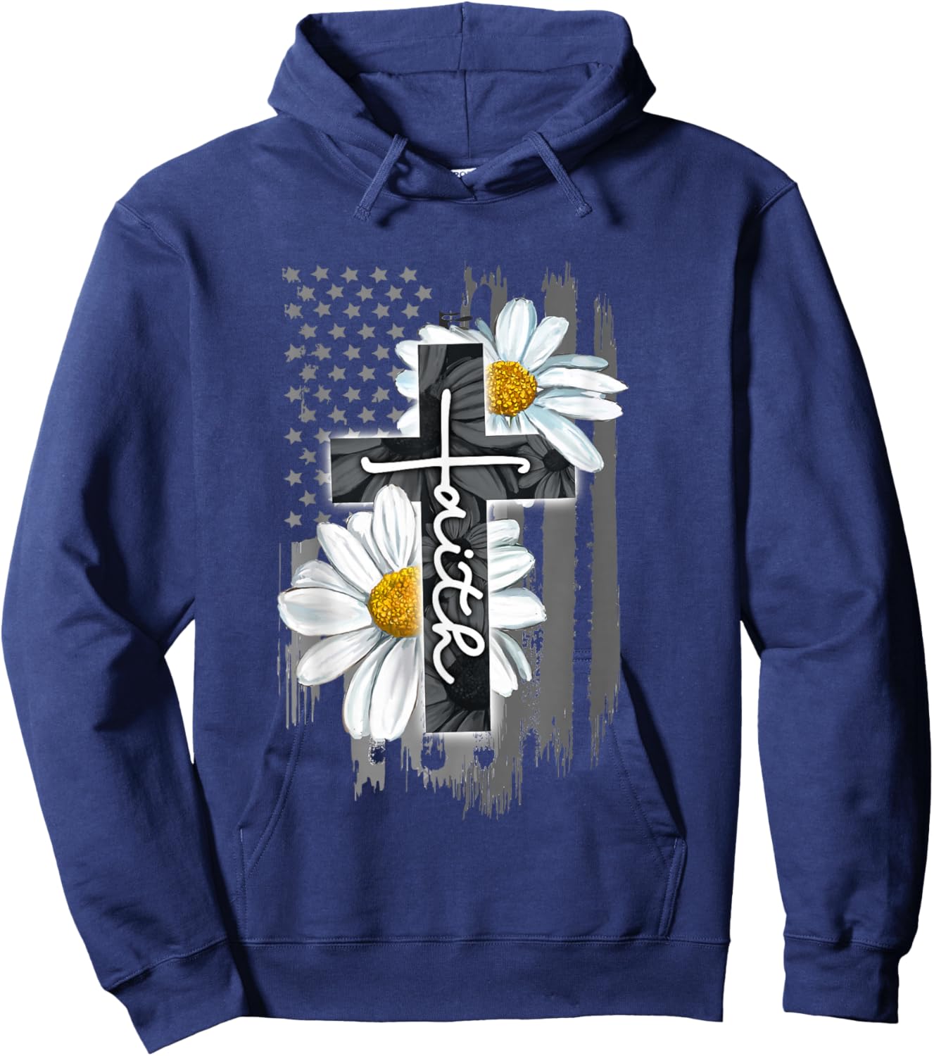 Faith American Flag Daisy Christian Faith Jesus God Lover Hoodie - Hoodie | Navy