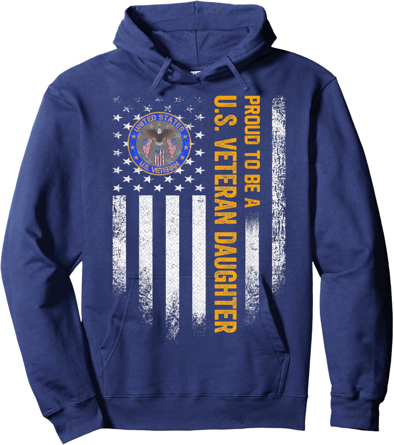 Vintage USA Flag Proud To Be A US Military Veteran Daughter Men Hoodie - Hoodie | Navy