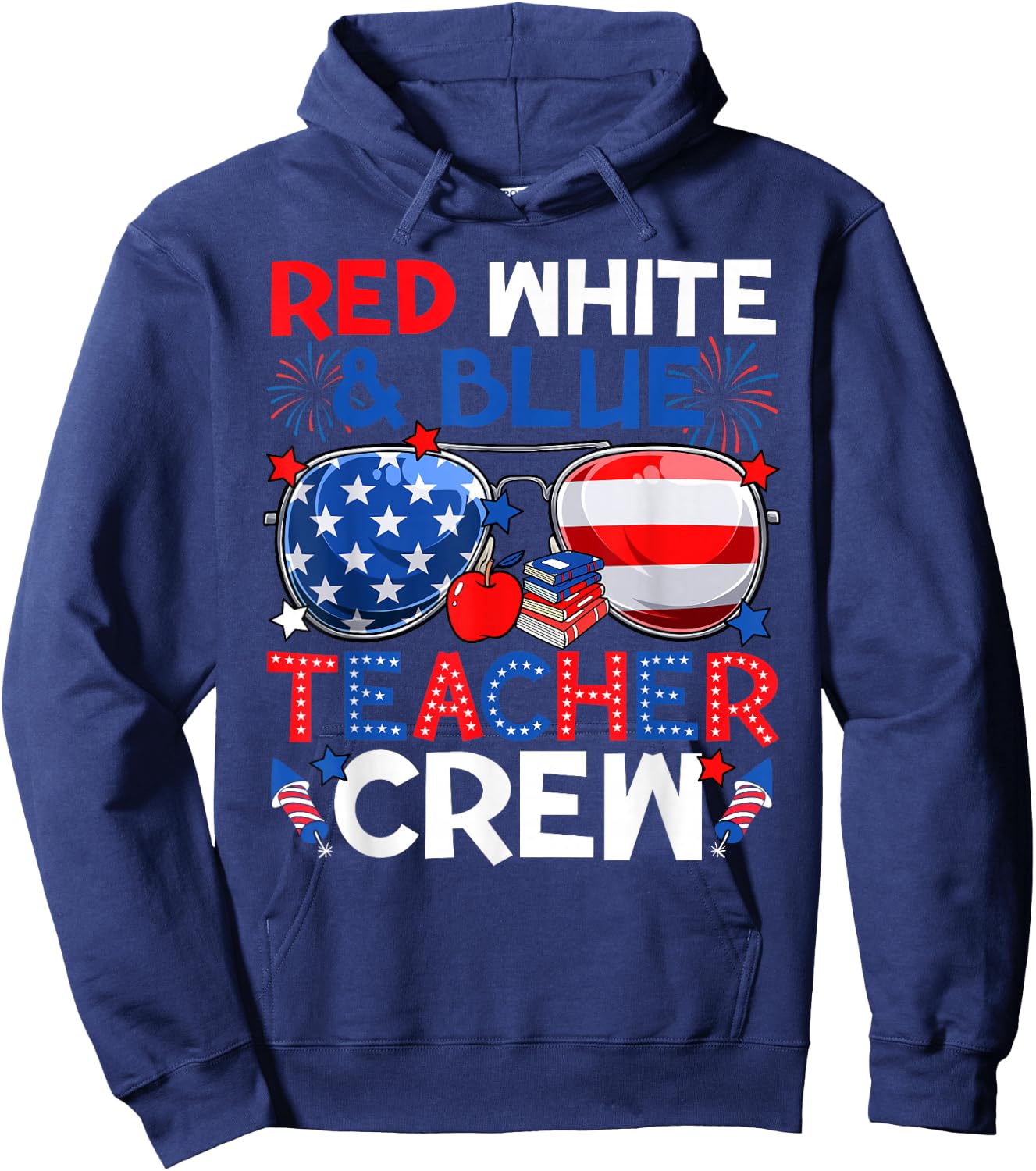 4th of July Red White & Teacher Crew American Flag Hoodie - Hoodie | Navy
