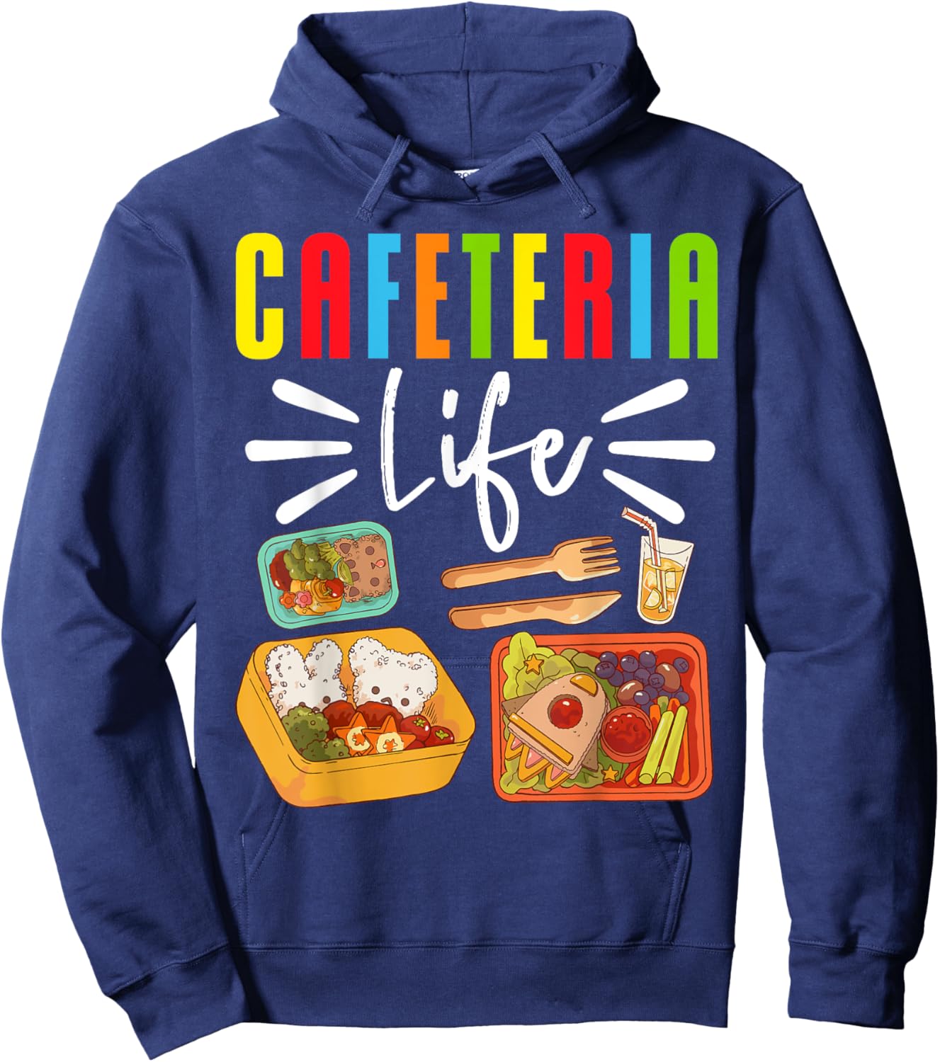 School Cafeteria Worker Lunch Lady Food Trays Cafeteria Life Hoodie - Hoodie | Navy