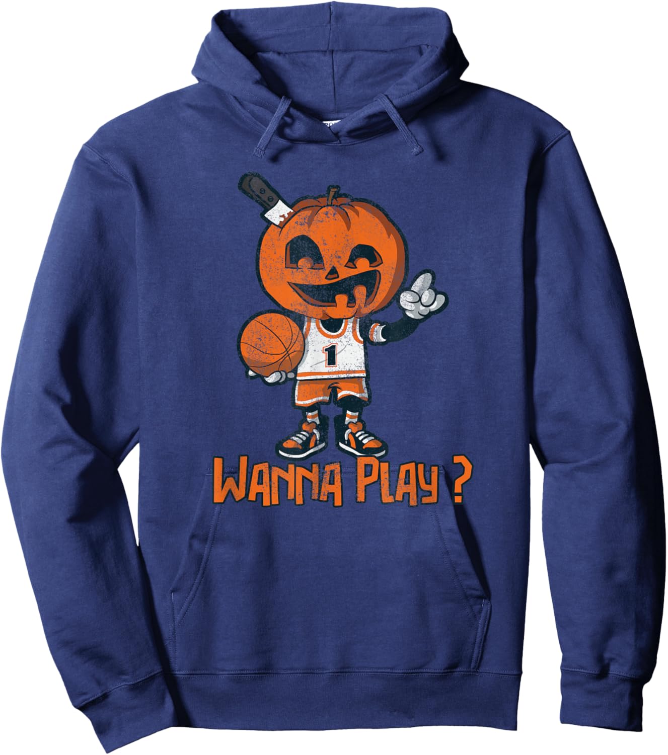 Pumpkin, Wanna Play?, Dead Zombie Basketball Player Hoodie - Hoodie | Navy
