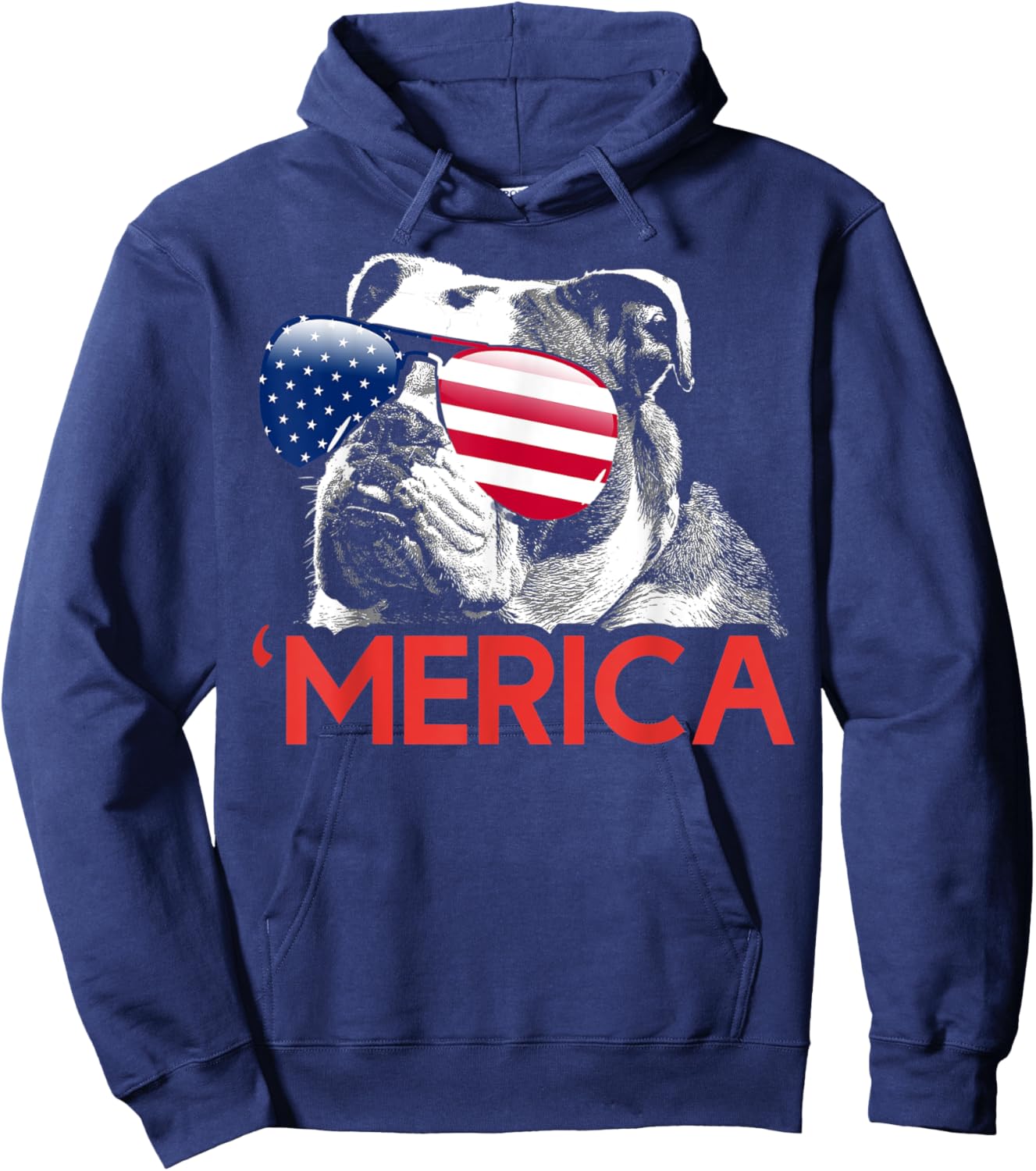 Merica Bulldog American Flag 4th of July Hoodie - Hoodie | Navy