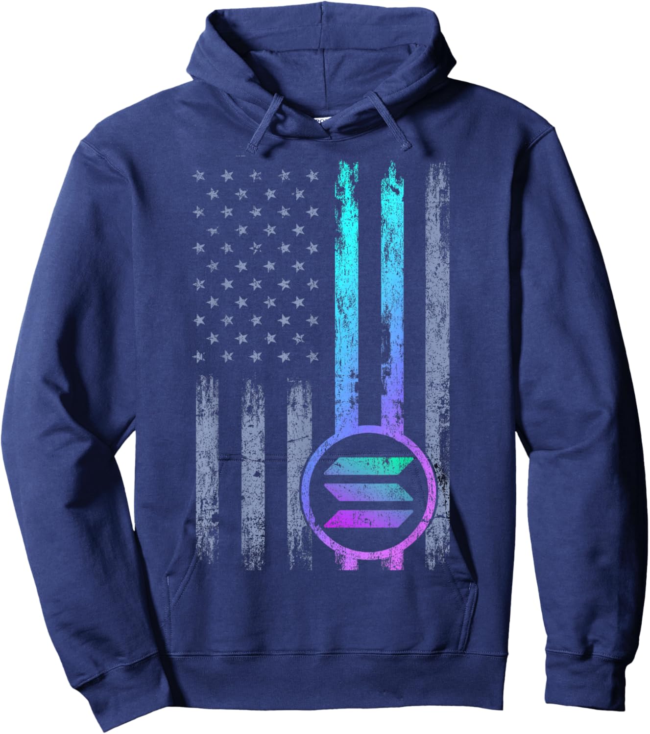 Solana Crypto Blockchain Solana Coin Distressed USA Flag Hoodie - Hoodie | Navy