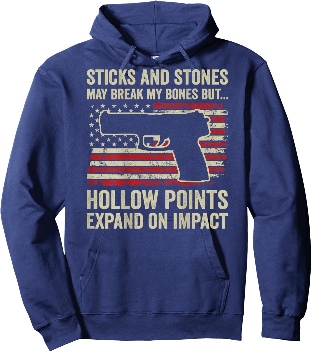 Sticks And Stones Hollow Points - 9mm .22 .45 Ammo - ON BACK Hoodie - Hoodie | Navy