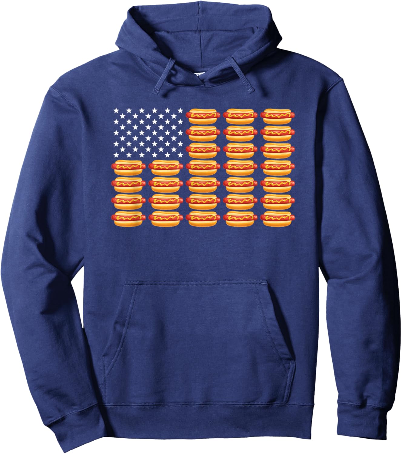 Hot Dog American Flag July 4th Patriotic Summer BBQ Funny Hoodie - Hoodie | Navy