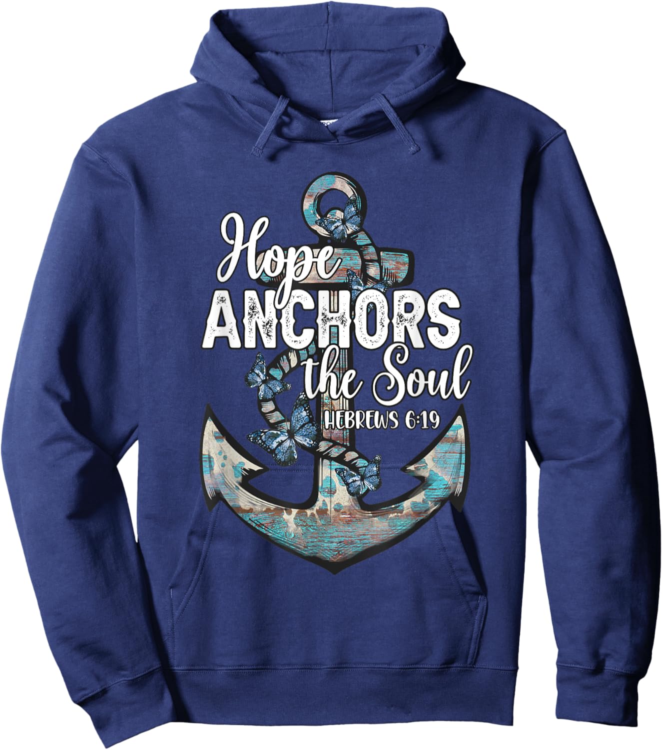 Christian Faith Hope Anchors The Soul Hebrews 6:19 Cross Hoodie - Hoodie | Navy