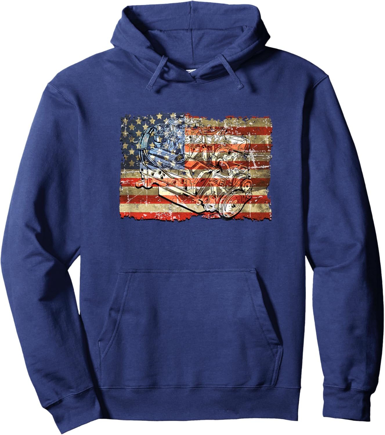 Gift Vintage Car Piston American Flag Mechanic Gift Women Men Hoodie - Hoodie | Navy