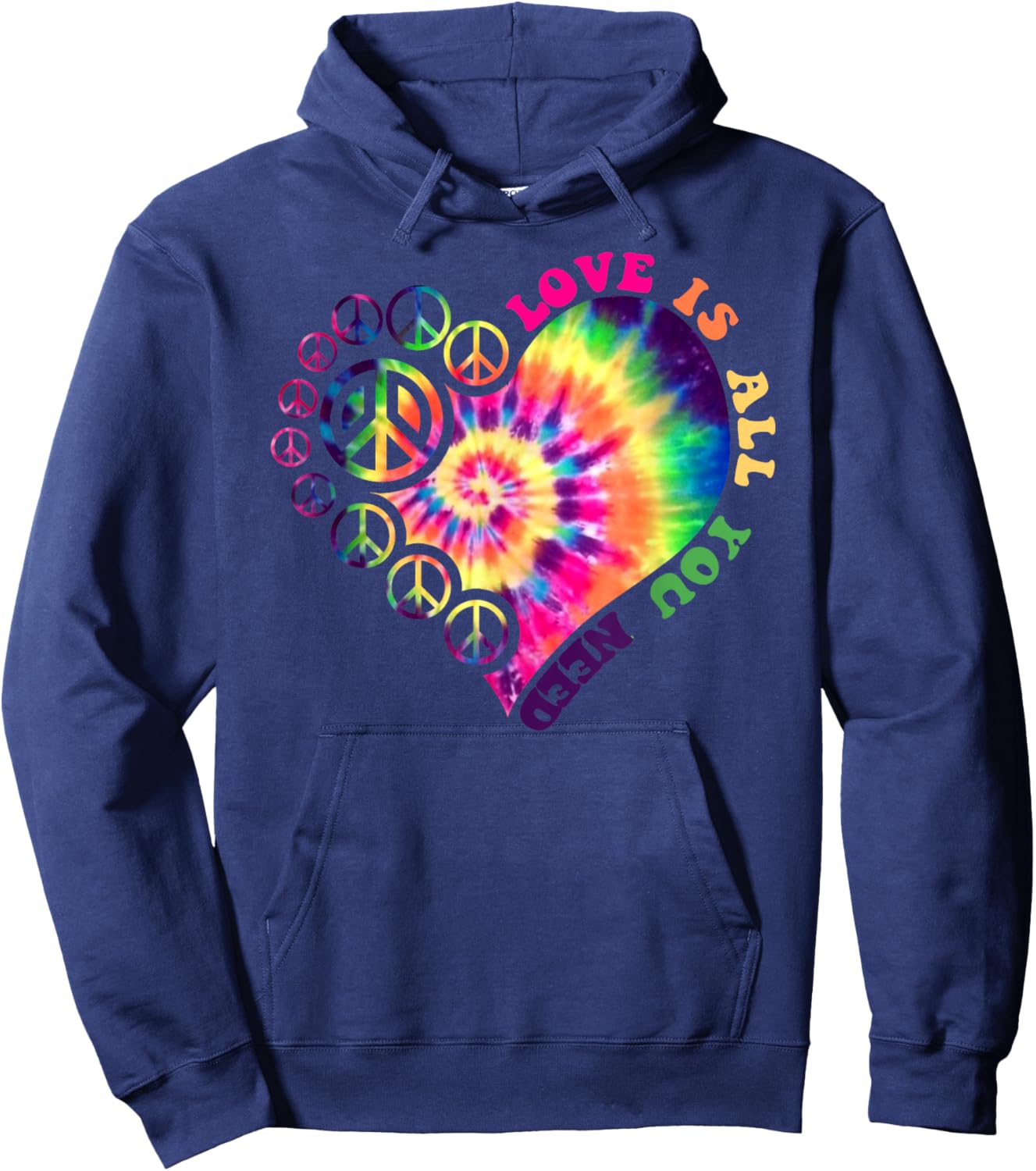 Peace Sign Love 60s 70s Tie Dye Hippie Halloween Costume Hoodie - Hoodie | Navy