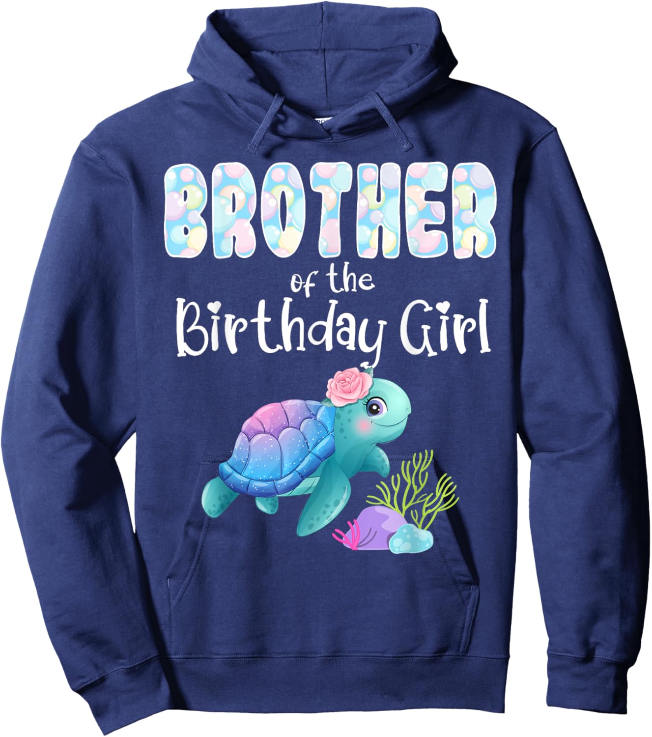 Sea Turtle Birthday Brother Of The Birthday Girl Ocean Bday Hoodie - Hoodie | Navy