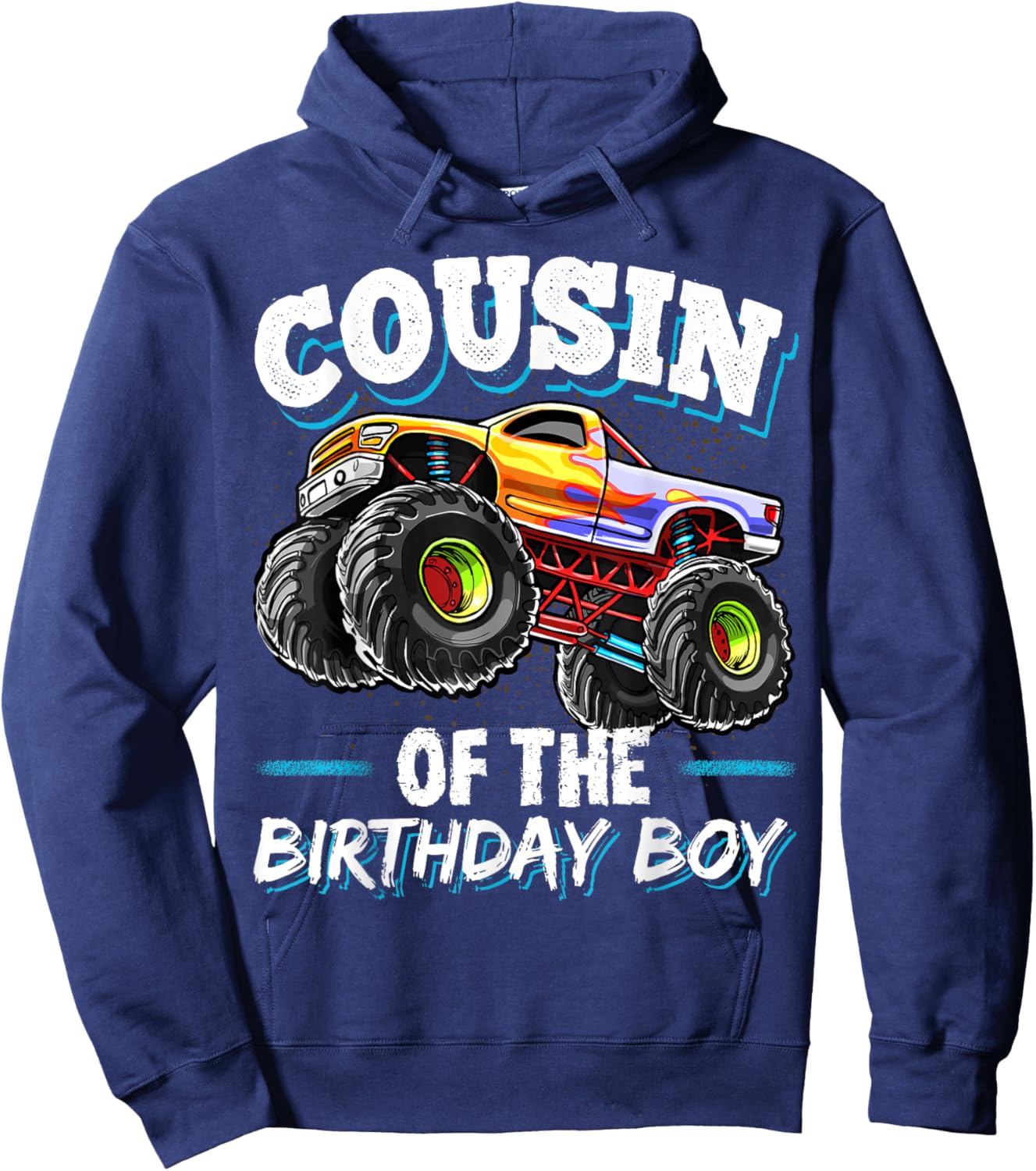 Cousin of the Birthday Boy Monster Truck Birthday Party Hoodie - Hoodie | Navy