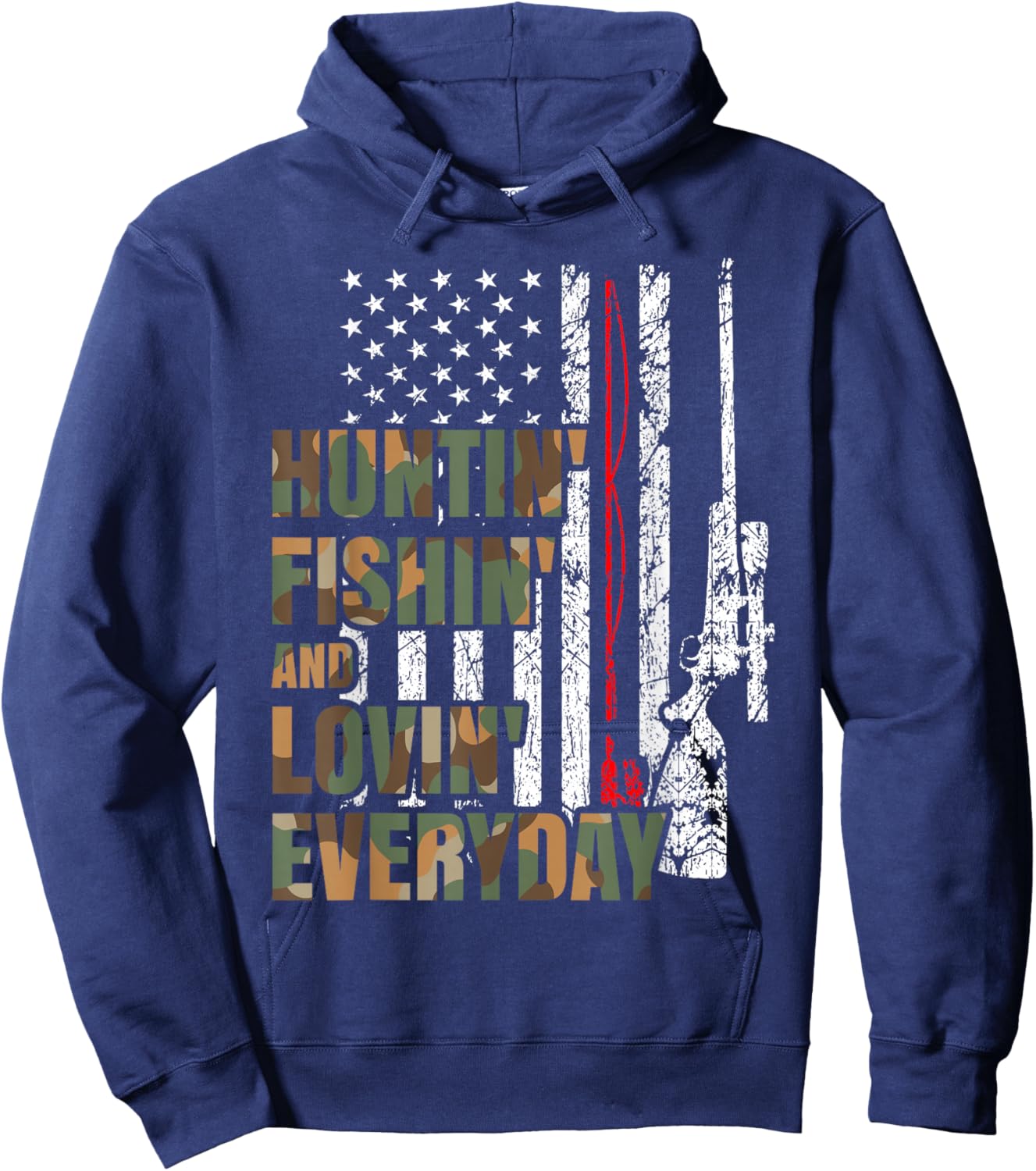 Hunting Fishing Loving Everyday American Deer Hunter Patriot Hoodie - Hoodie | Navy