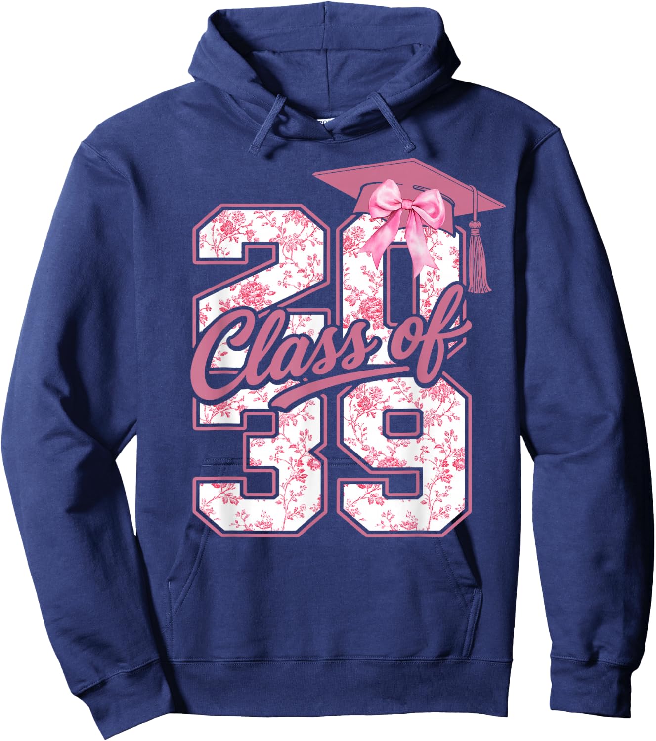 Class of 2039 Grow with Me Graduation Pink Coquette Bow Girl Hoodie - Hoodie | Navy