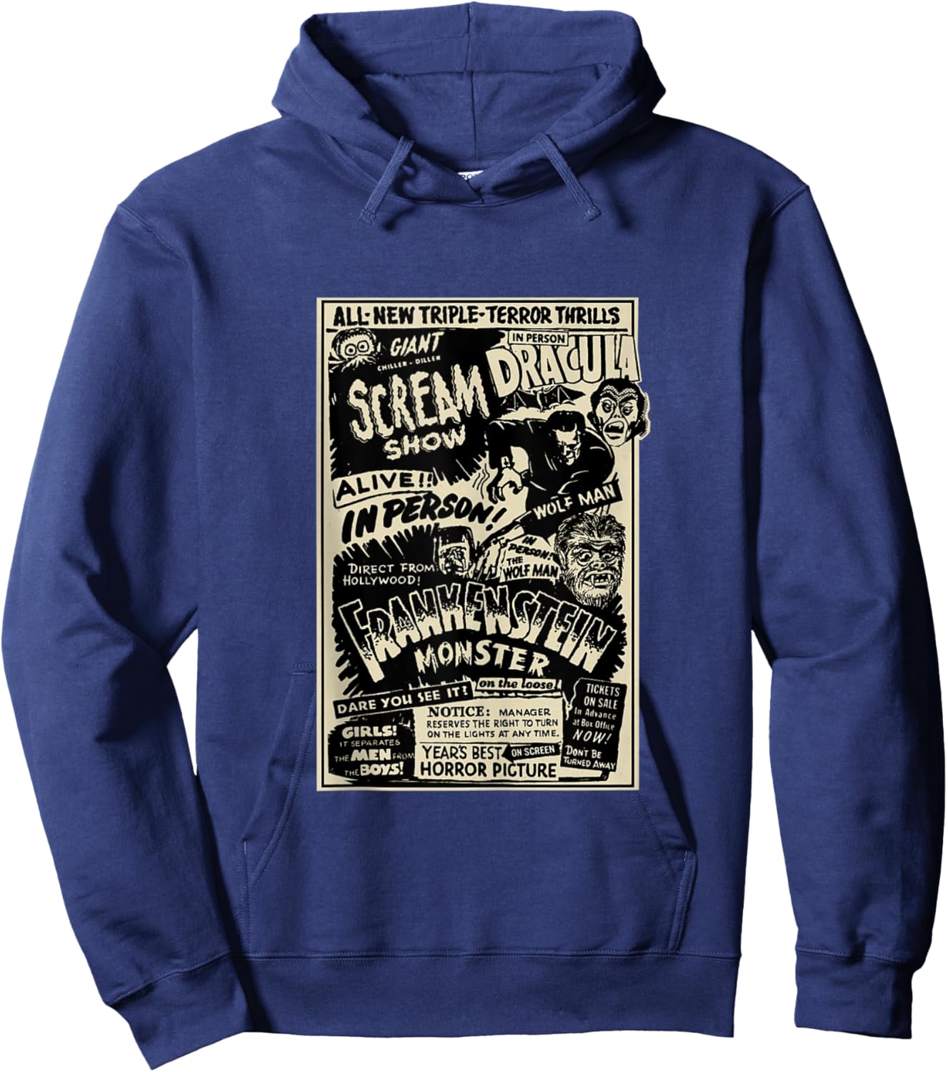 Horror Movie Monster Mummy Dracula Werewolf Frankenstein Hoodie - Hoodie | Navy