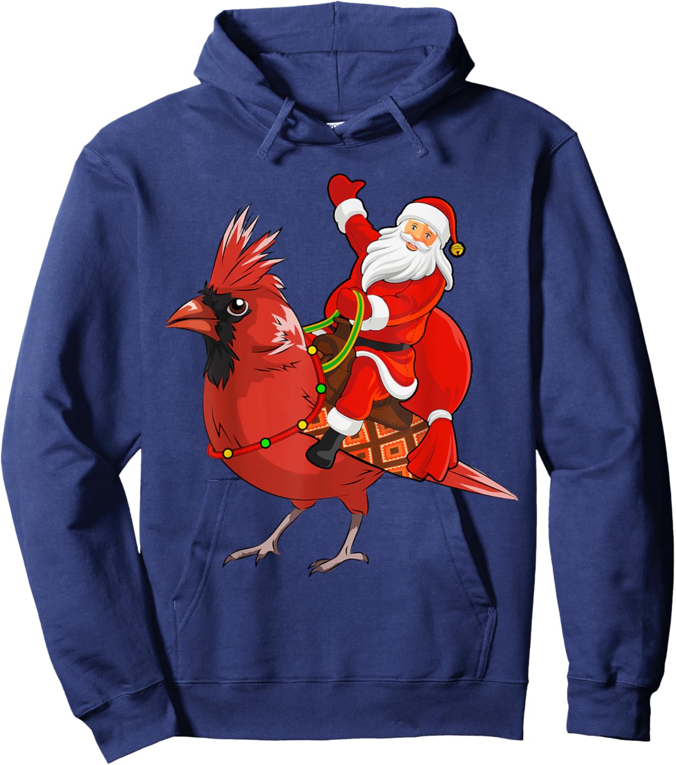 Xmas Matching Funny Santa Riding Northern Cardinal Christmas Hoodie - Hoodie | Navy